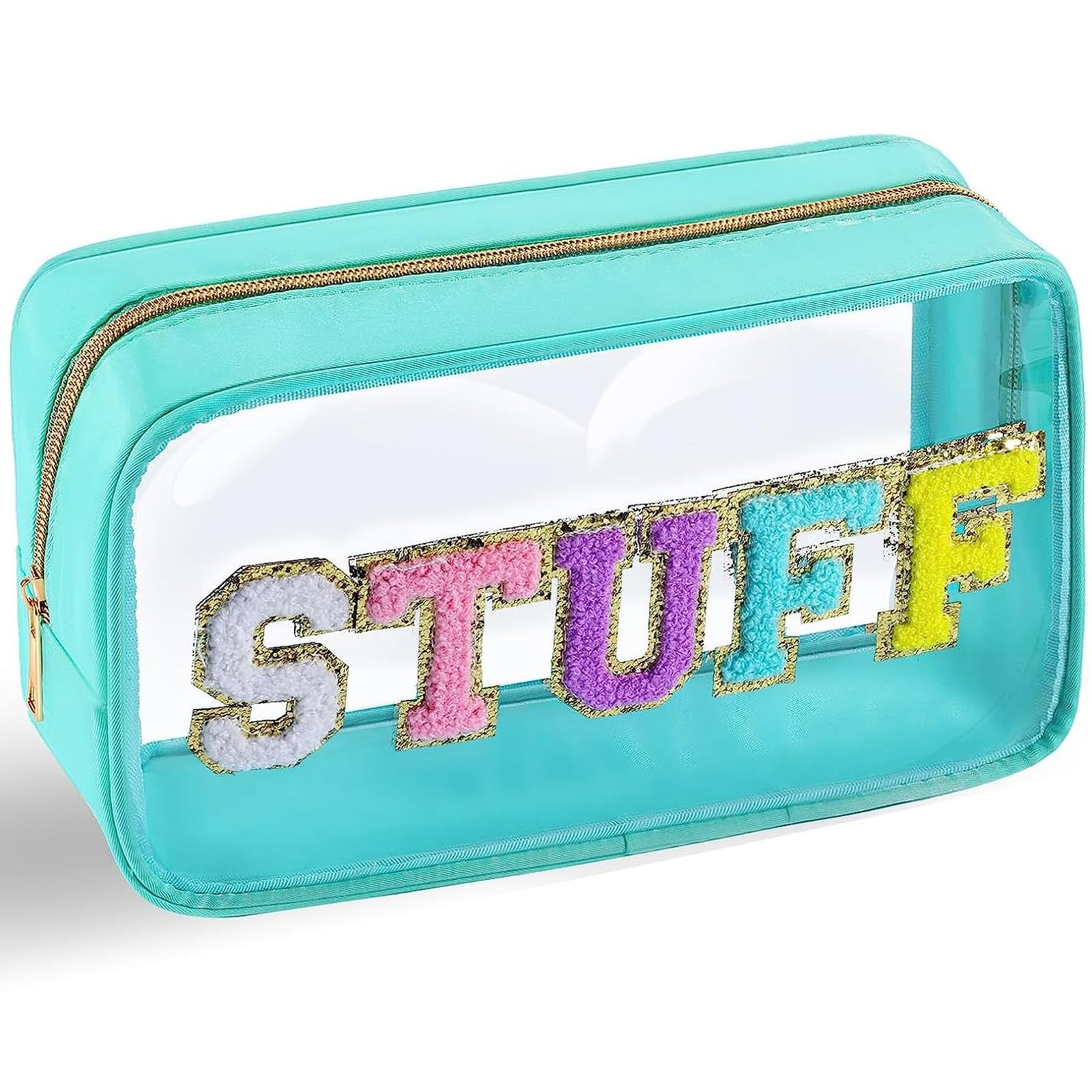 Chenille Letter Clear Makeup Bag Nylon Preppy Patch Stuff Cosmetic Bag with Z…