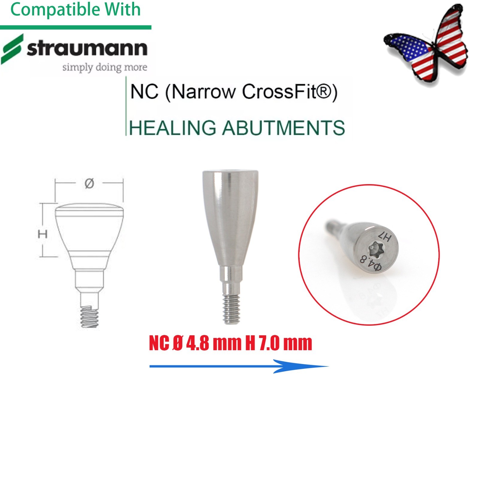 US NC Healing Abutment & Closure Cap Fits Straumann CrossFit BLT Ø3.3 5pcs/set