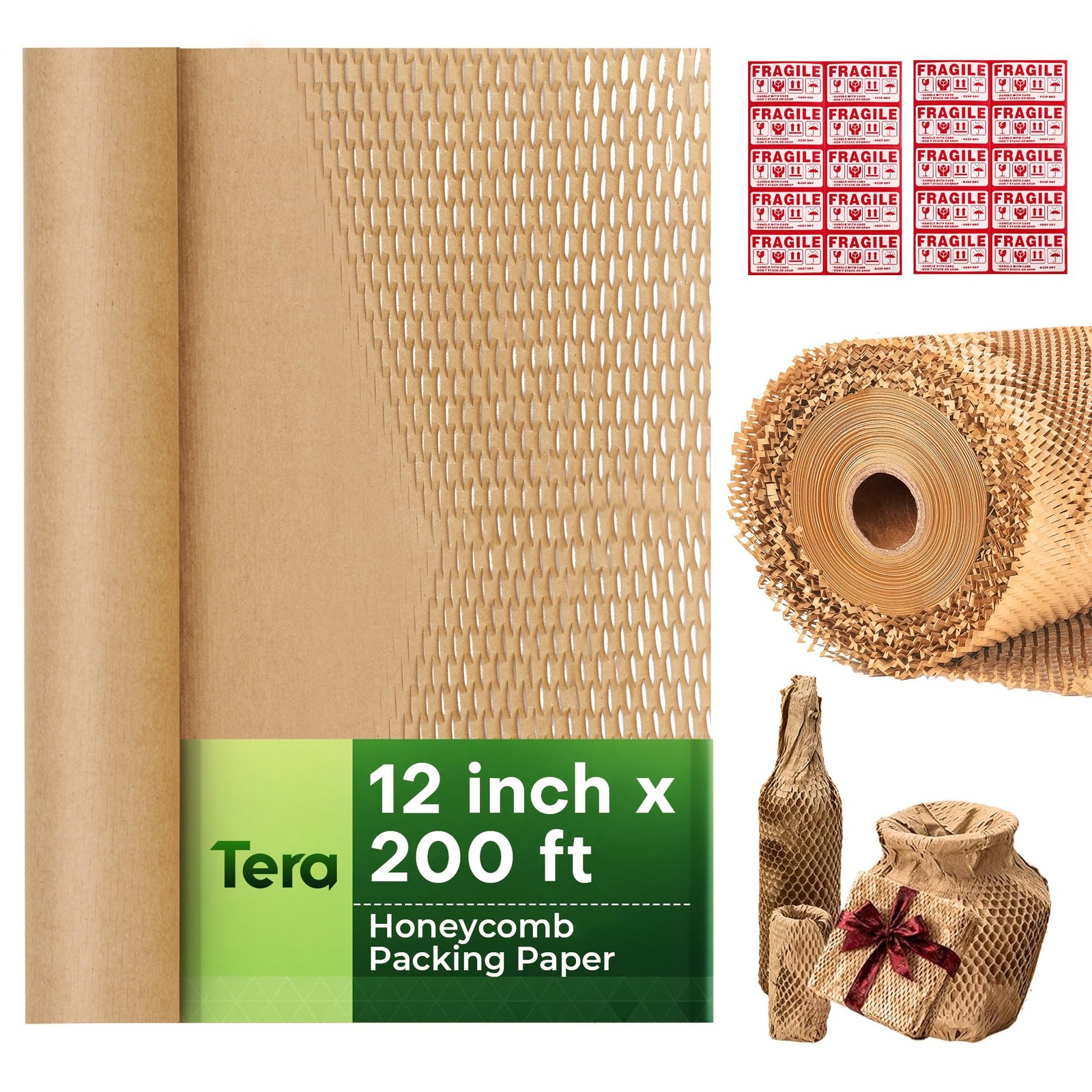 Tera Honeycomb Packing Paper Eco-friendly: 12″x200′ Honeycomb Cushioning Wrap Ro
