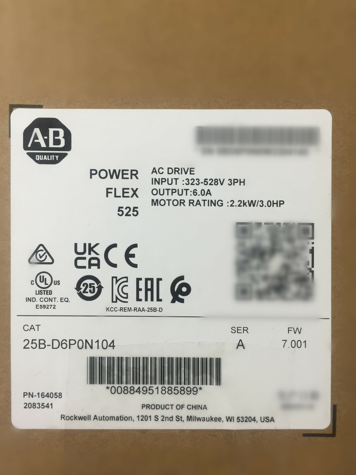 NEW Factory Sealed Allen-Bradley 25B-D6P0N104 525 2.2kW 3Hp AC Drive