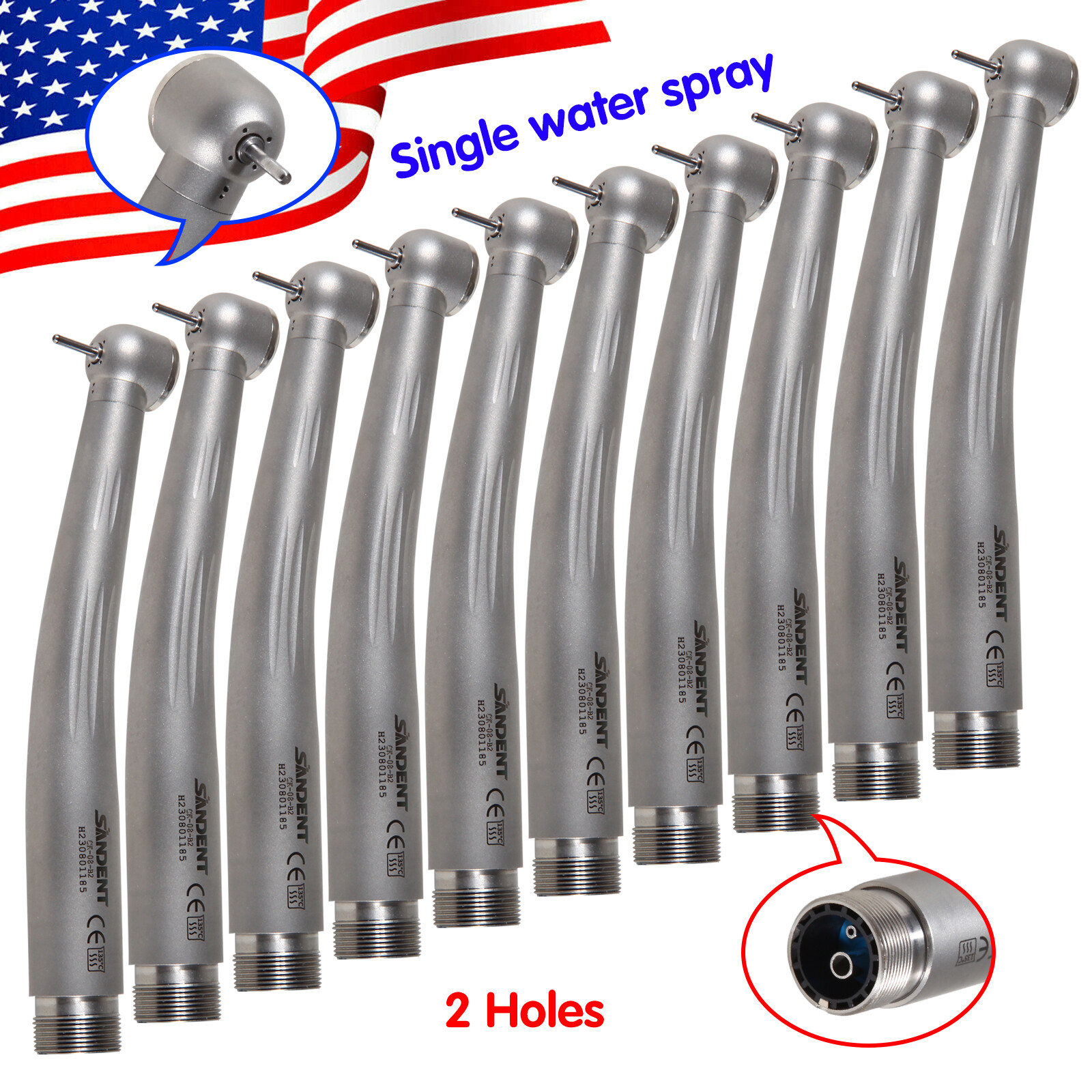 10x Dental High Speed Handpiece Ceramic Cartridage Push 2 Holes Single Spray