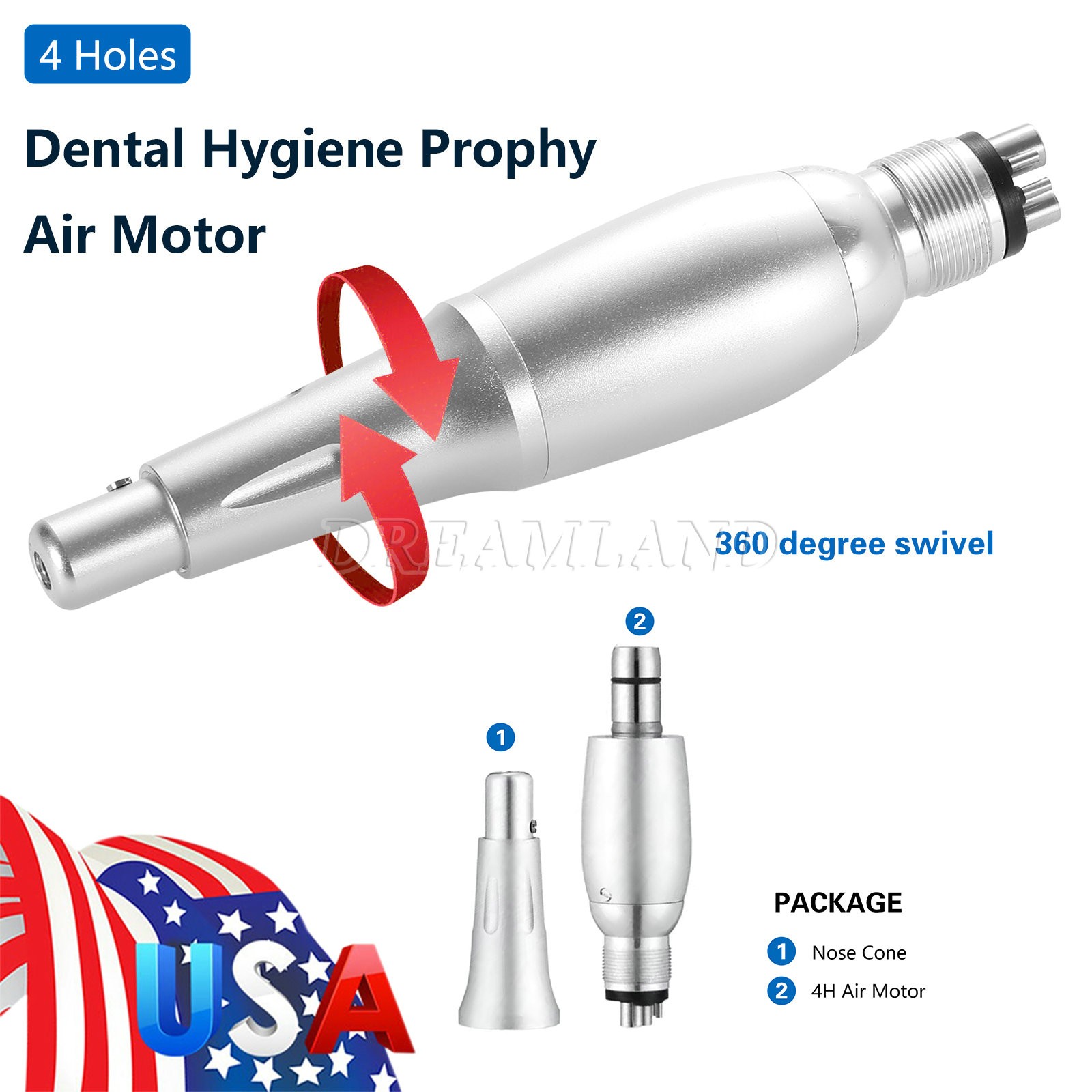 Dental Ultrasonic Air Perio Scaler Handpiece Hygienist 4 Hole w/ 3 Tips Original