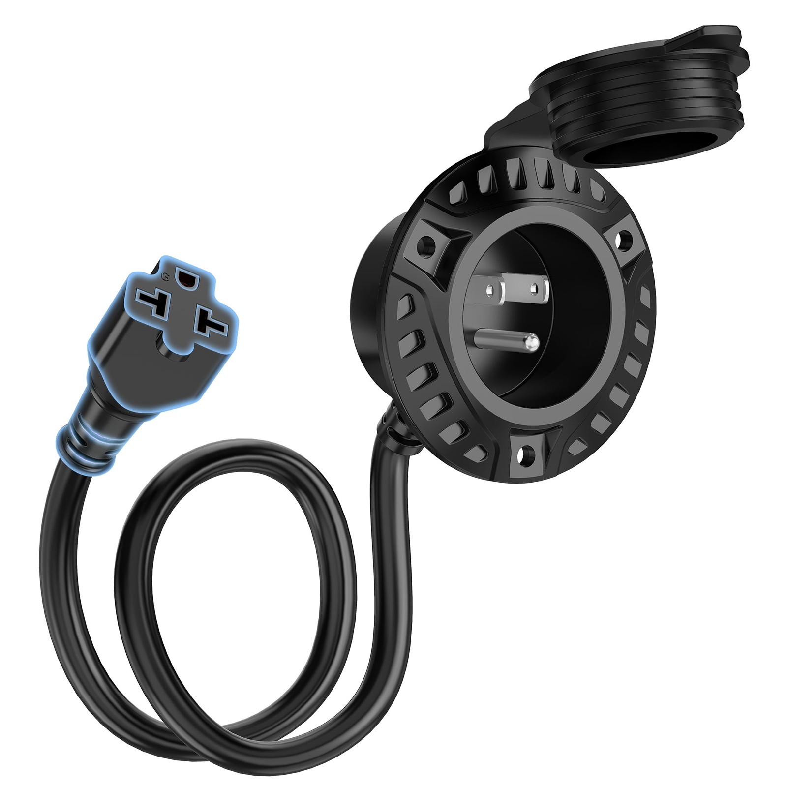 Heavy-Duty 20A 125V 5-in-1 AC Port Plug, 12 Gauge RV Shore Power Inlet Socket US