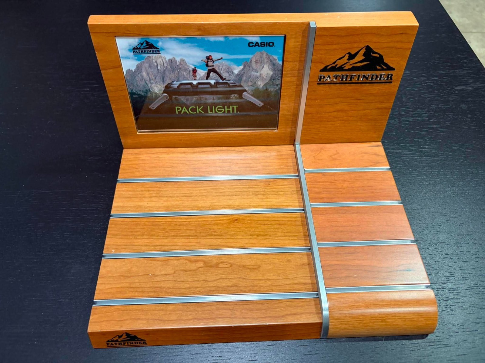 Casio Pathfinder branded wooden countertop retail display rack USED