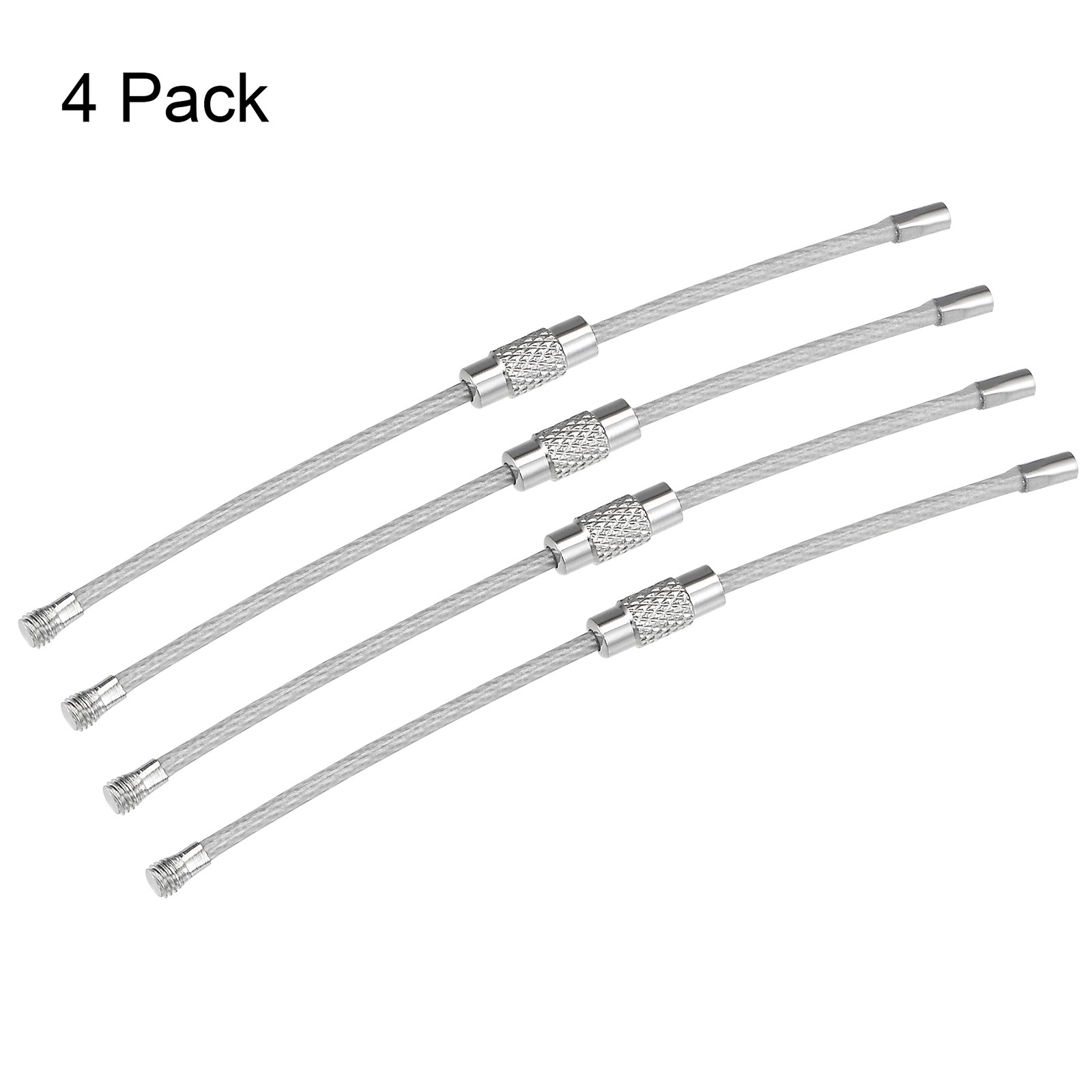 4Pcs Wire Keychain 90mm Length Key Ring Loop Cable Silver