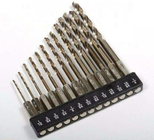 13pc 1/4″ Hex Shank Quick Change Cobalt Drill Bit Set