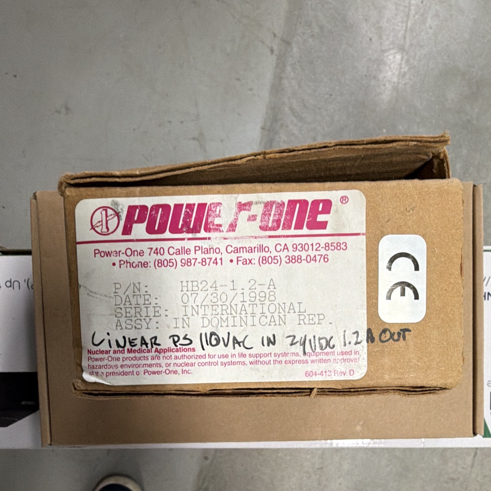 Power-One HB24-1.2-A Switching Mode Power Supply 24VDC 1.2A Chassis Mount