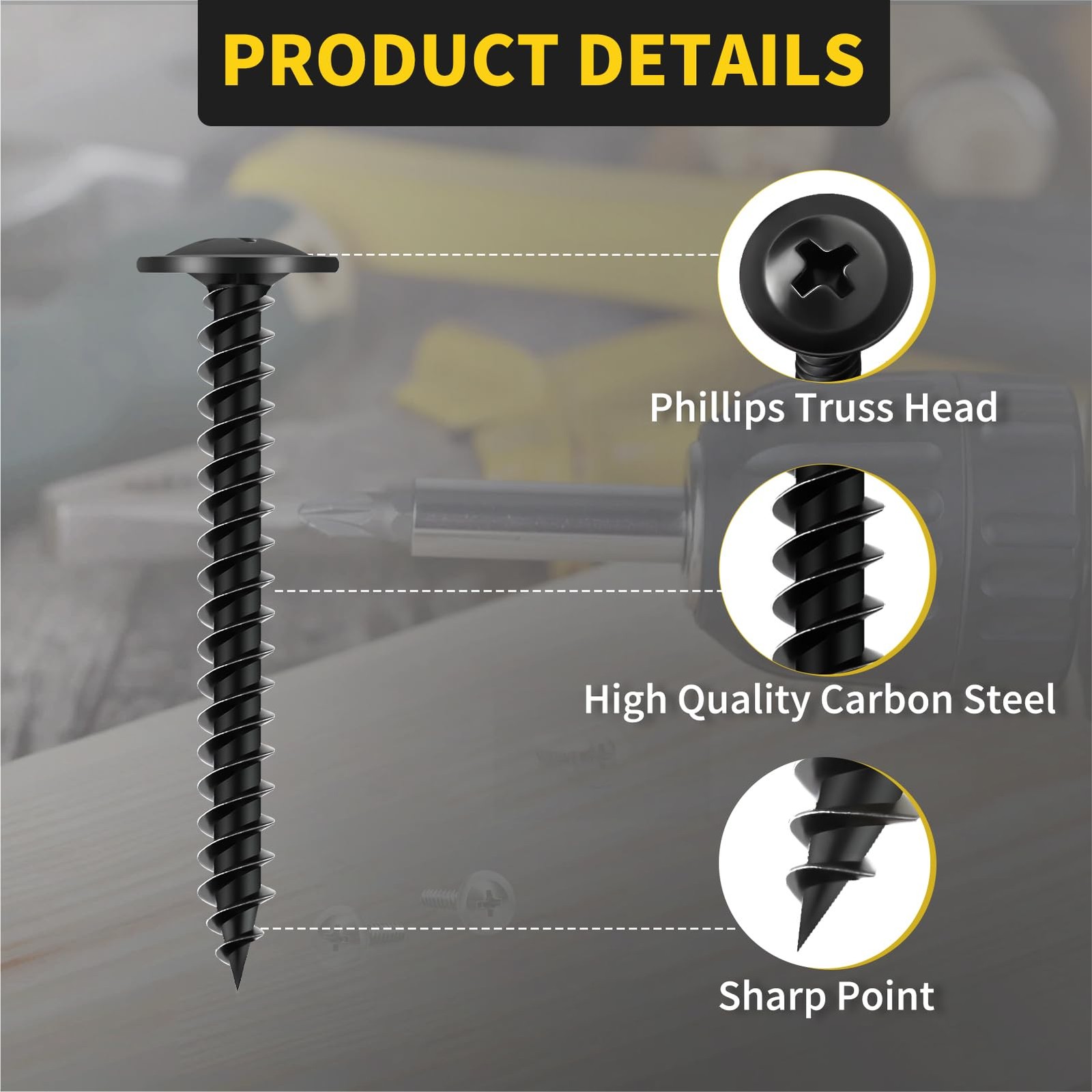 Wood Screws 11/2 Inch, 70 PCS Premium Phillips Truss Head Black Wood Screws, …