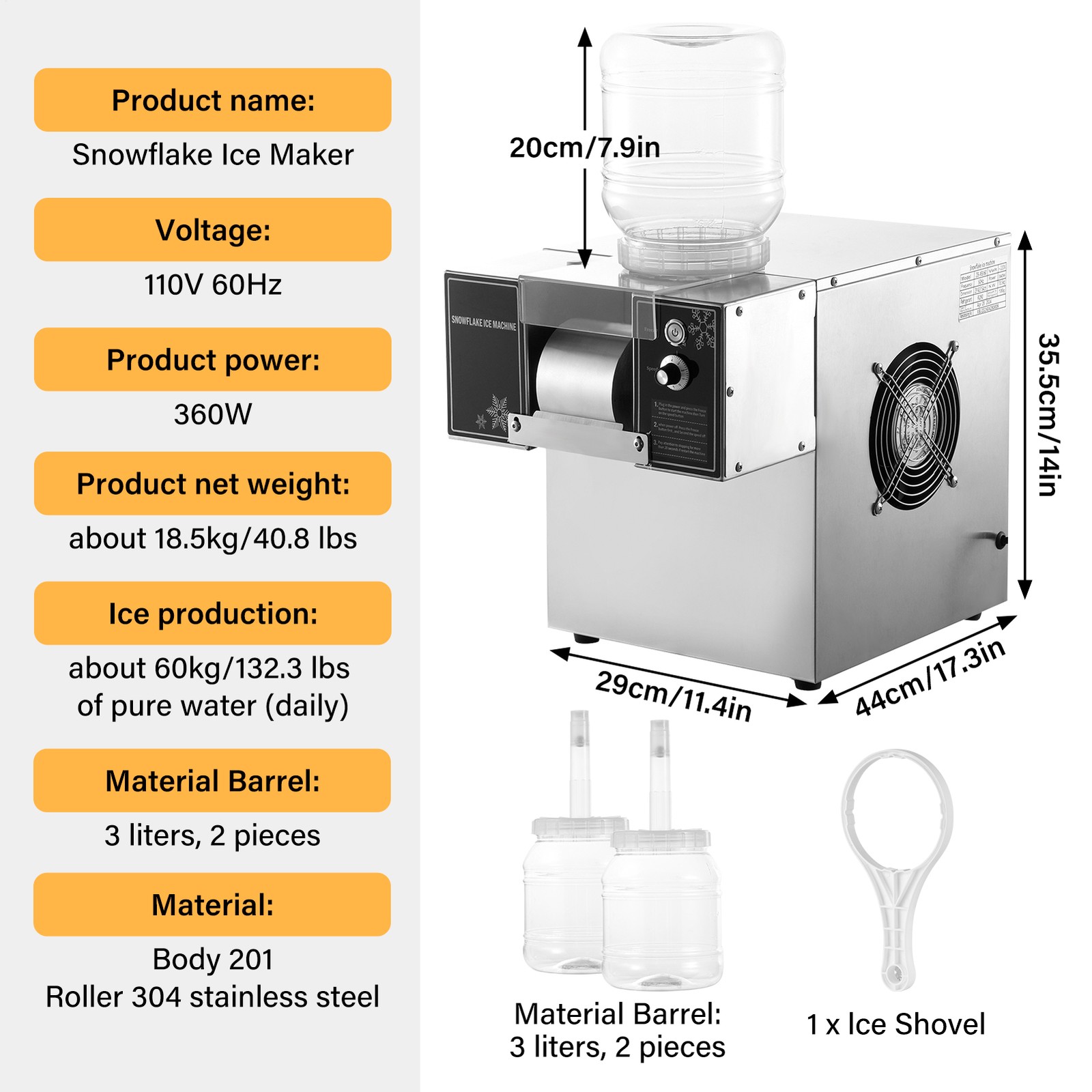 Commercial Snowflake Machine Ice Shaver Snow Cone Shaving Maker Adjustable Speed