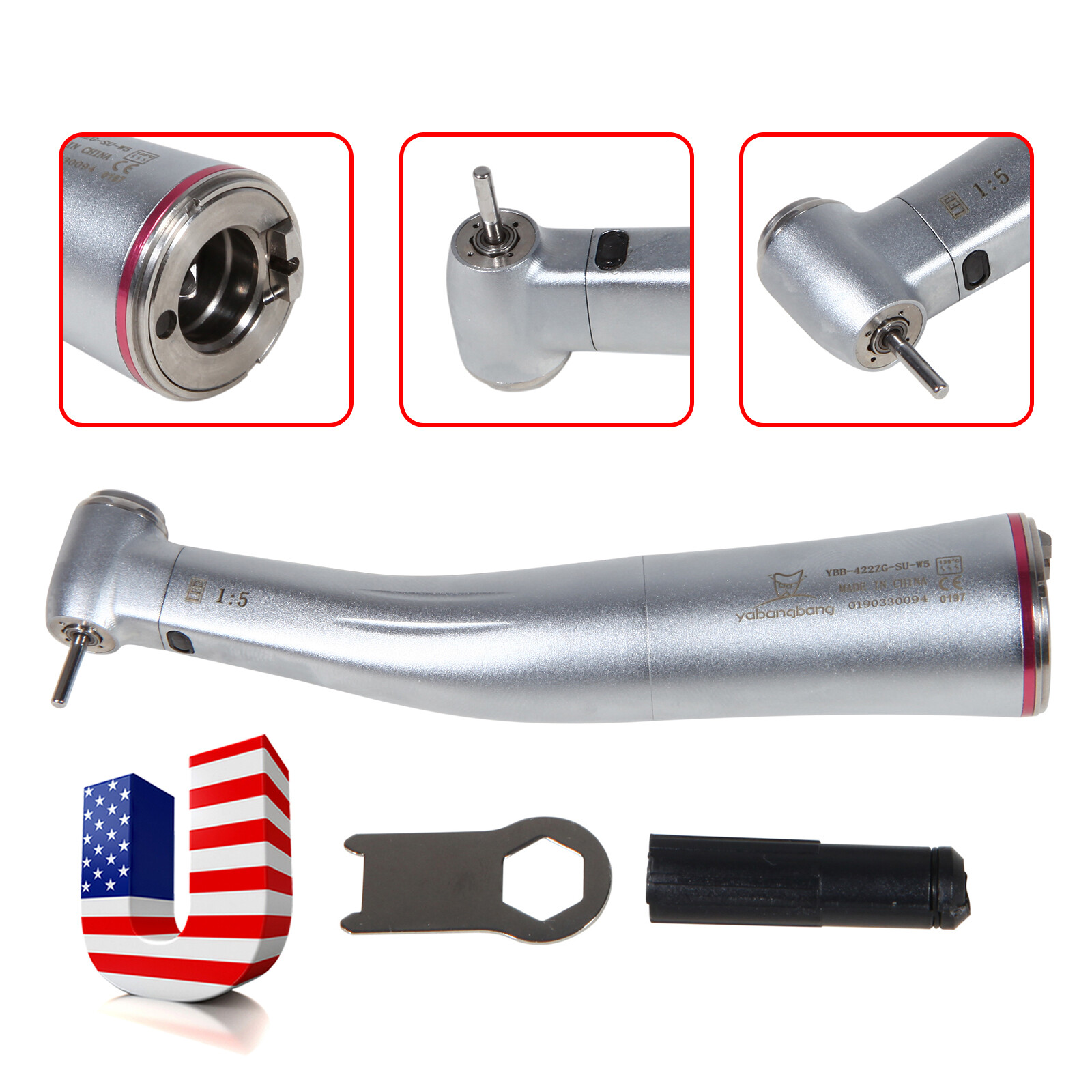 KAV Style Dental LED 1:5 Increasing Contra Angle Handpiece Fiber Optic YBB-W5