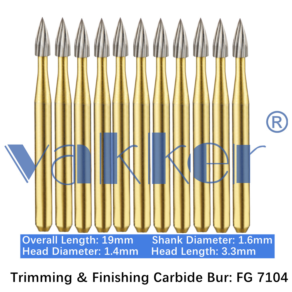 10/Pack Dental Trimming & Finishing Gold Carbide Burs Round Needle Egg FG7106