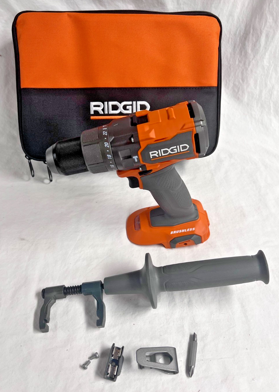 RIDGID R86115B 18V Brushless 1/2″ Hammer Drill w/ Side. Handle & Tool Bag Only