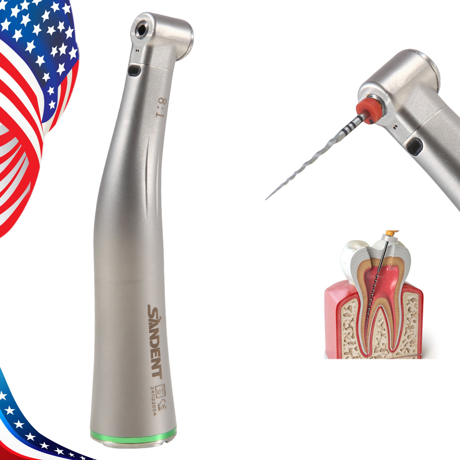 SANDENT Dental 8:1 Endo Handpiece Contra Angle Micro Head/Fiber Optic ISO E Type