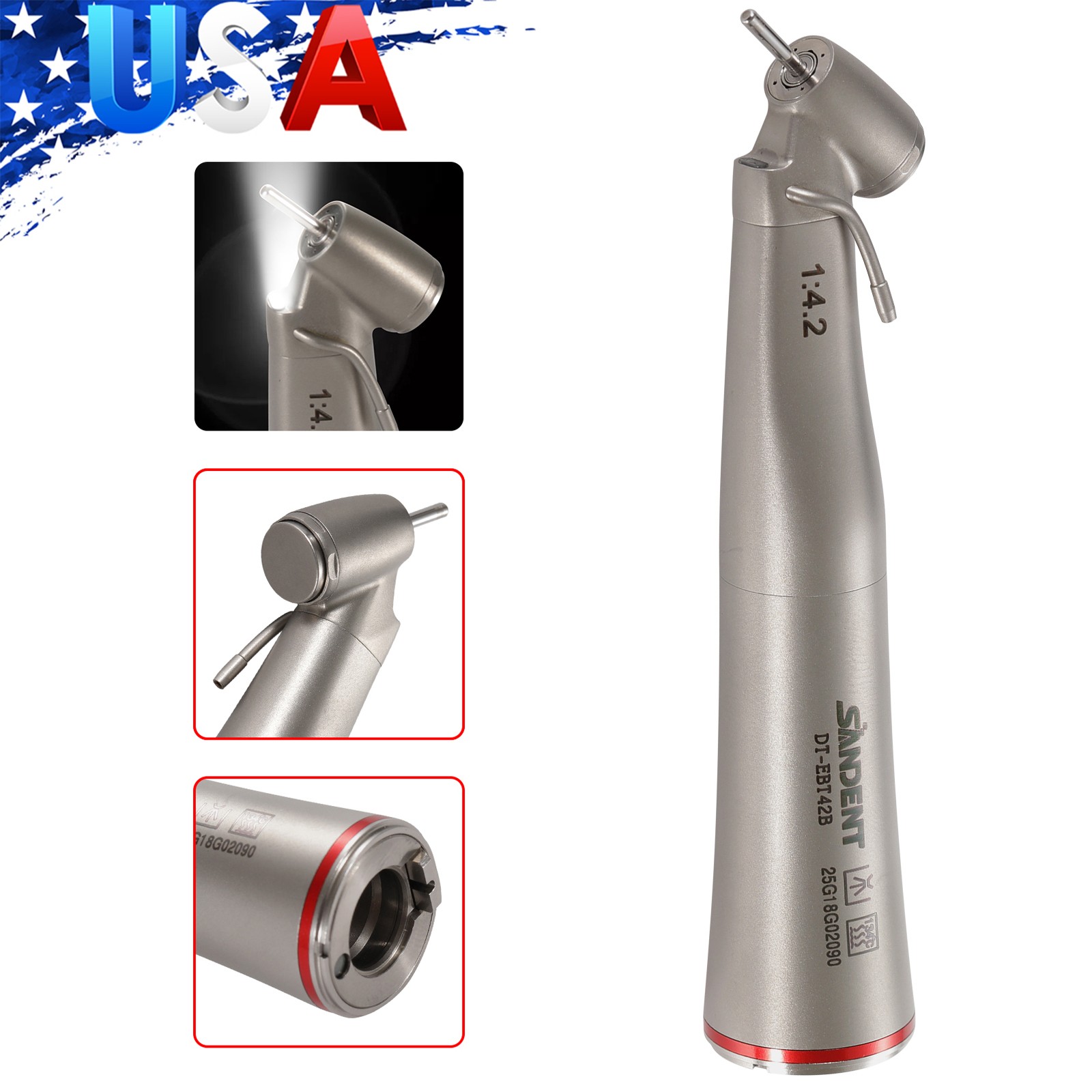 Dental Optic Fiber LED 1:4.2 Increasing Handpiece 45°Angle Head External Channel