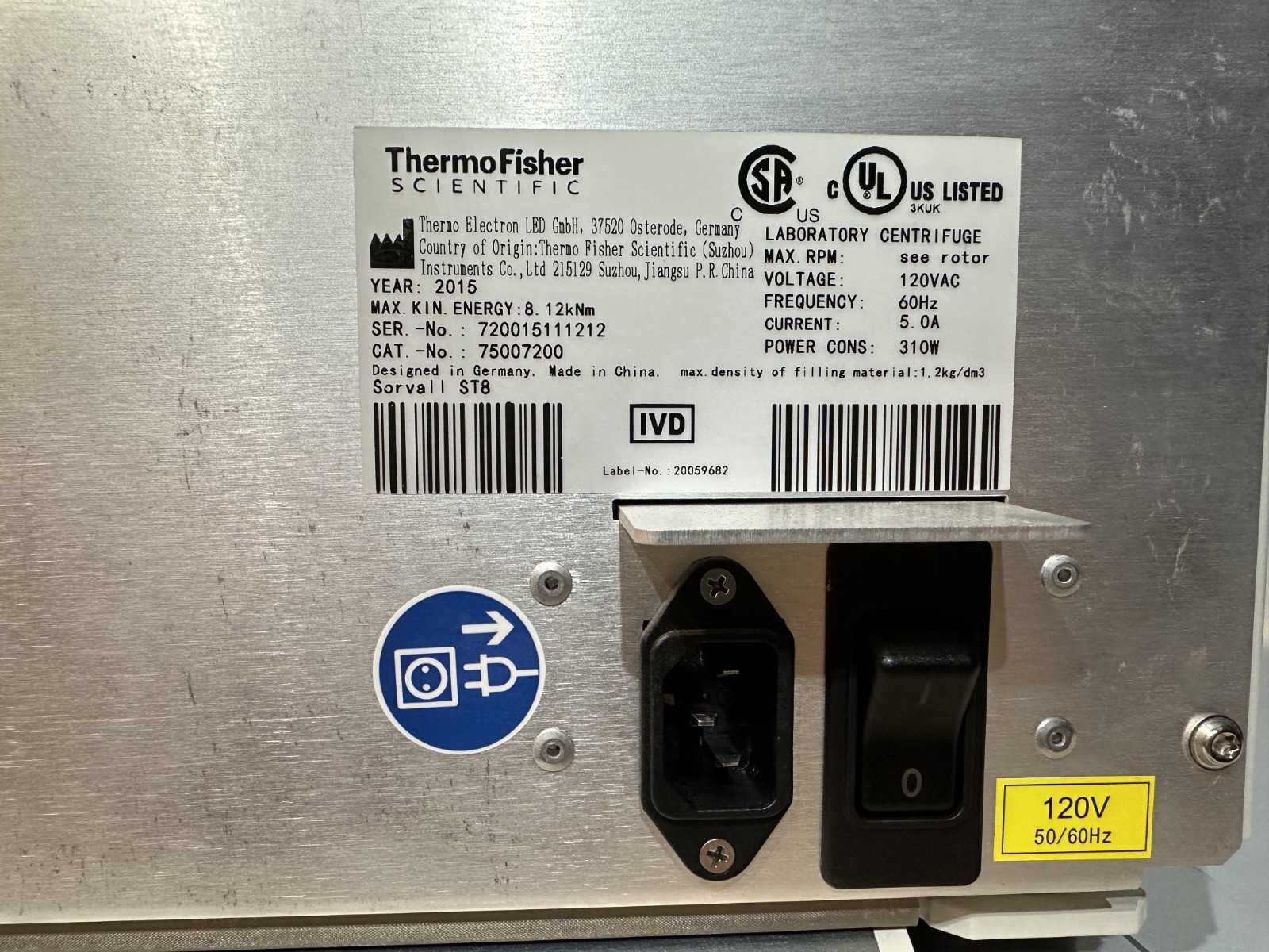 Thermo Scientific Sorvall ST 8 Centrifuge 75007200 Benchtop Lab w/ Rotor 120V