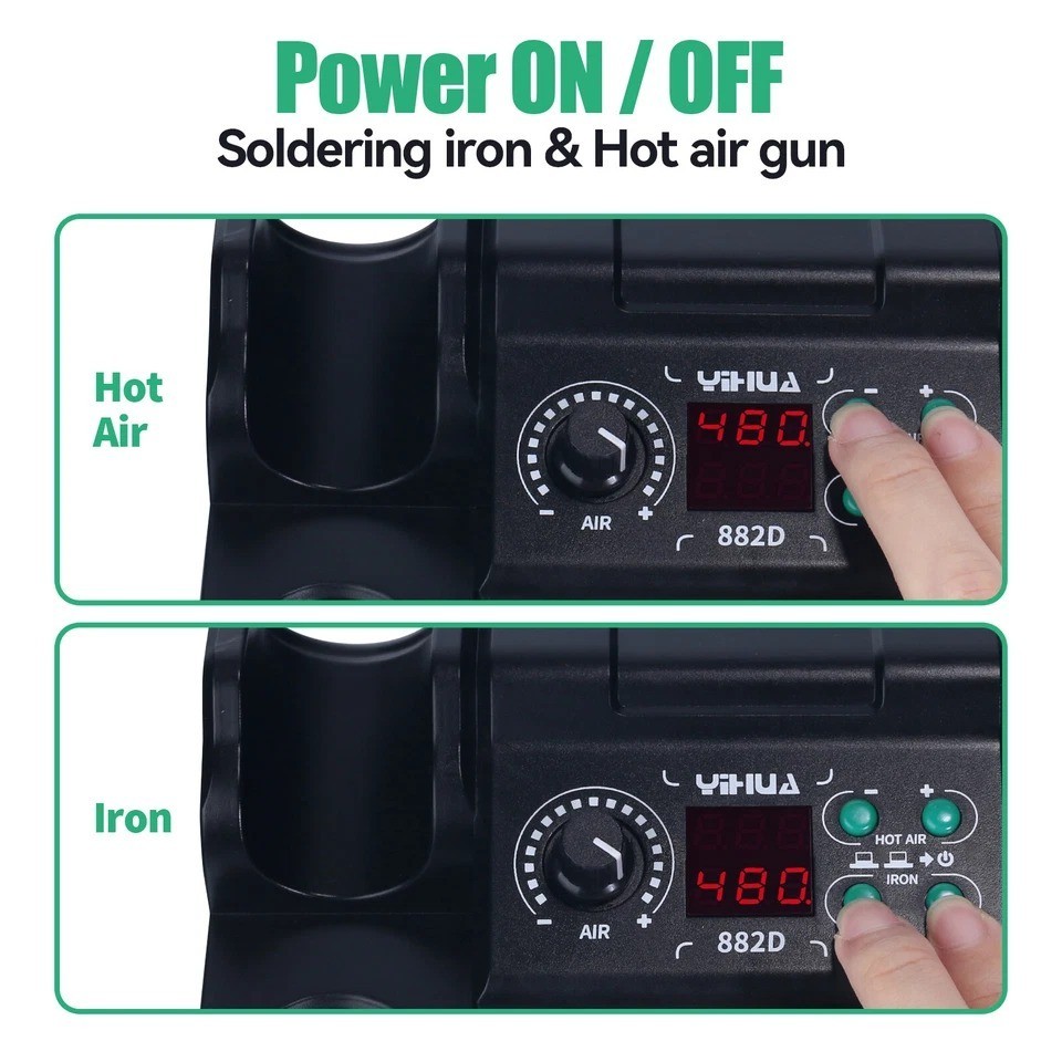 YIHUA 882D 750W Digital Hot Air Rework Staiton 2-in-1 Soldering Iron Station Kit