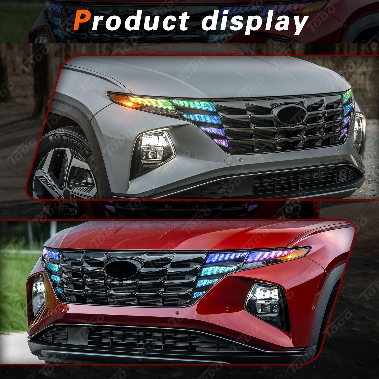 Multicolor Halo LED Headlights DRL Running Lights for Tucson 2022-2024 Pair