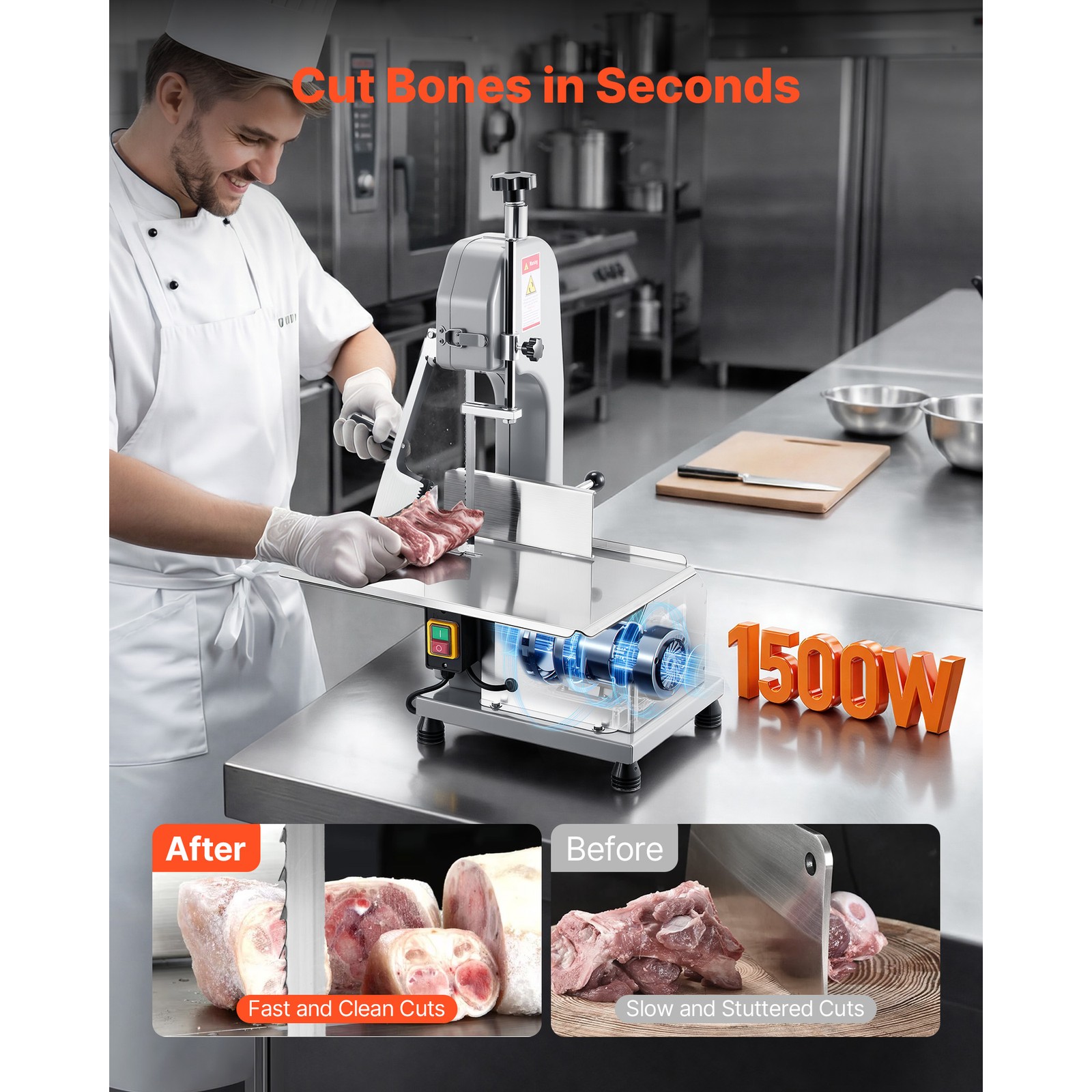 Uimoso Commercial Electric Meat Bandsaw 1100/1500W for Cutting Bones and Meat