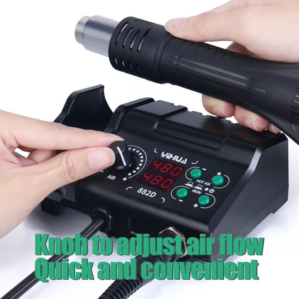 YIHUA 882D 750W Digital Hot Air Rework Staiton 2-in-1 Soldering Iron Station Kit