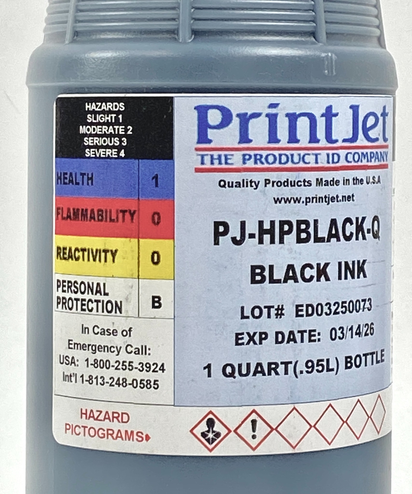 PrintJet PJ-HPBLACK-Q Black Ink 1 Quart Professional Quality Bottle Set of 2