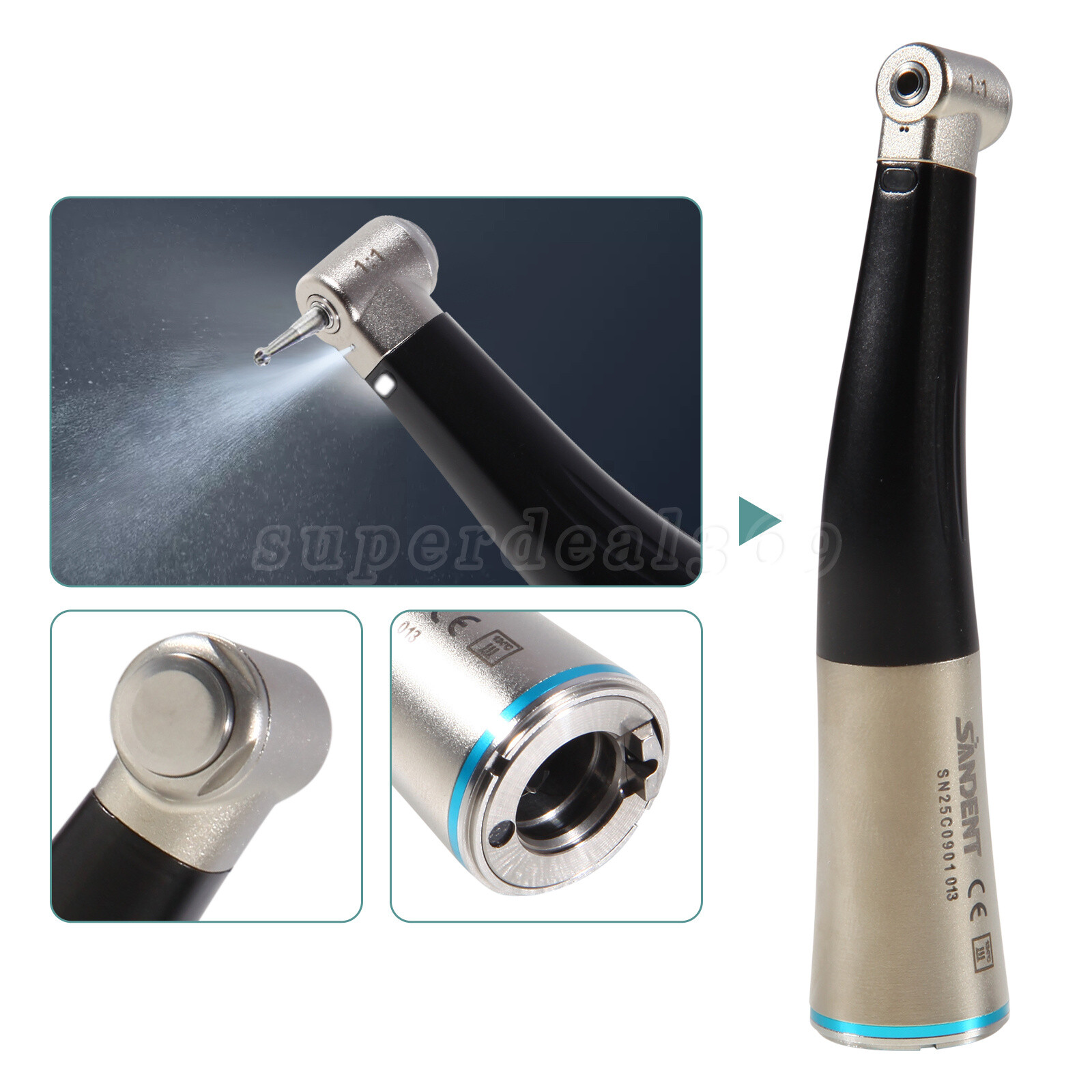 Dental Fiber Optic LED 1:1 Contra Angle Handpiece Inner Water Spray Push Button