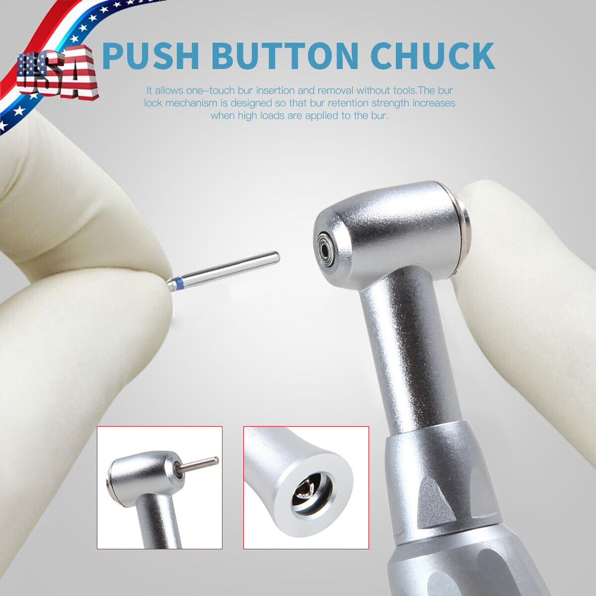 For NSK Dental Low Speed Contra Angle Handpiece Push Button Fit FG 1.6mm Burs