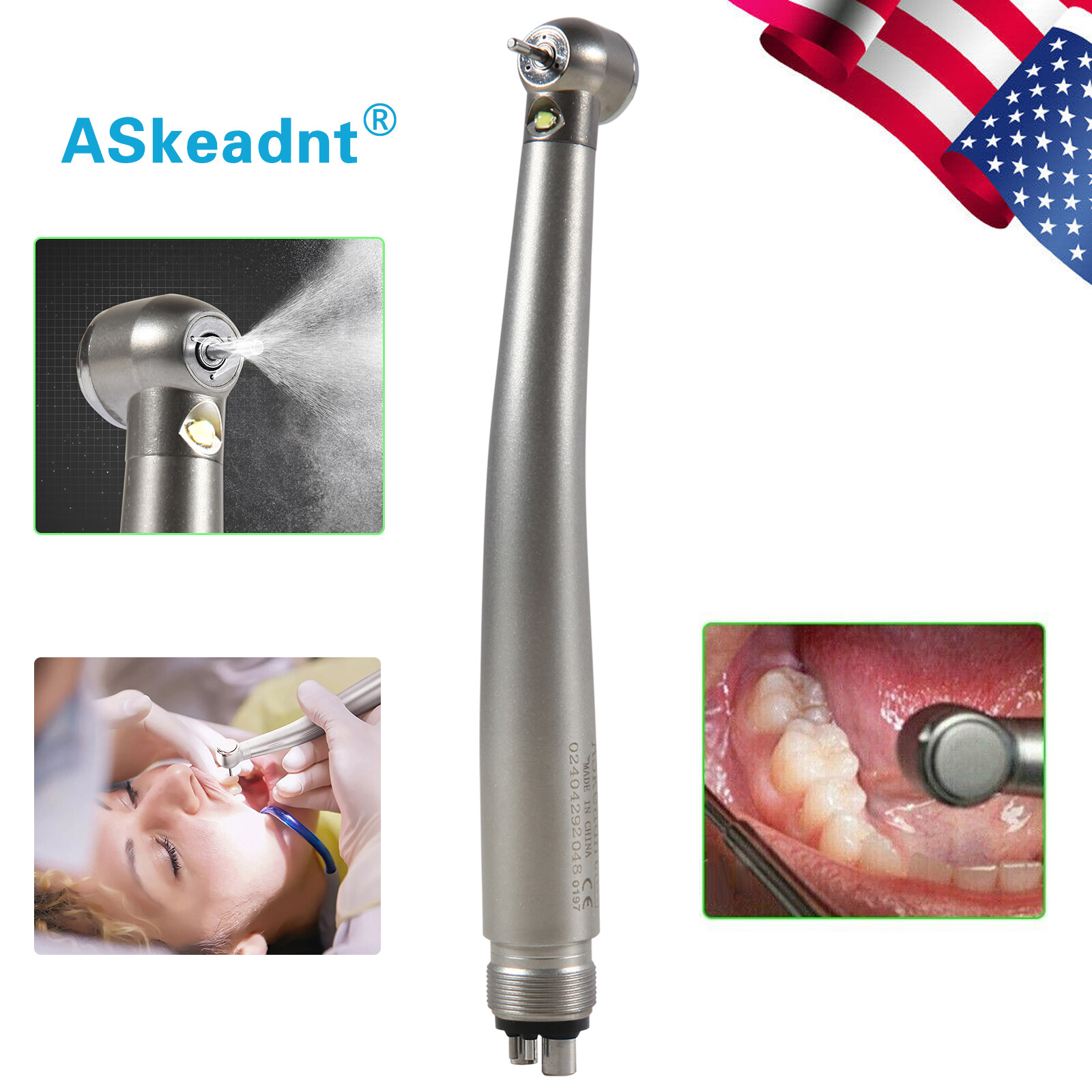 Dental LED E-generator Fiber Optic High Speed Handpiece 4Hole Fit FG1.6mm Burs