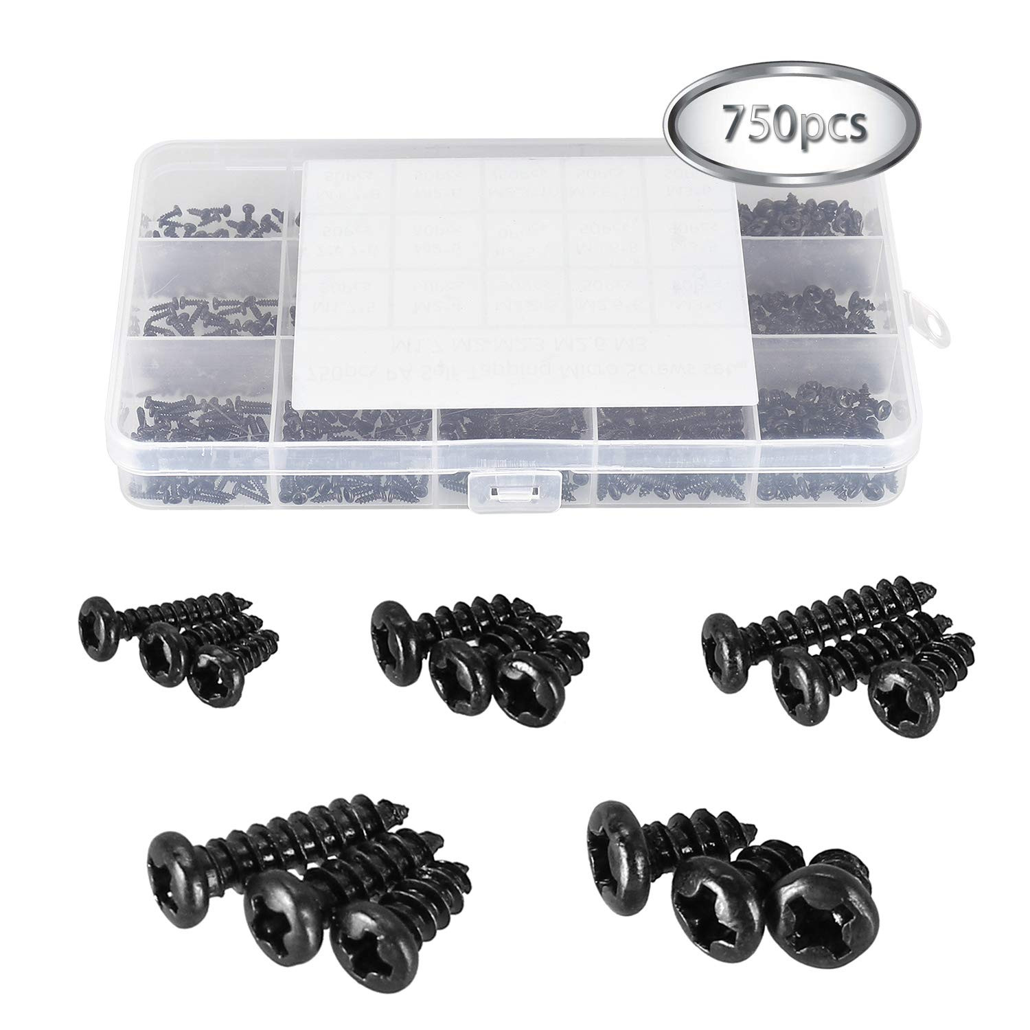 750 Pcs Small/Micro/Tiny/Mini Self-Tapping Screws, M1.7-M3 Phillips Pan Head, Cr