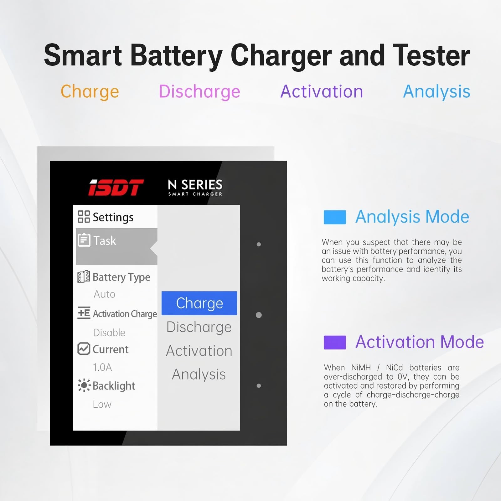 ISDT N Series Smart Battery Charger for AA AAA NiMh/NiCd/NiZn Rechargeable Ba…