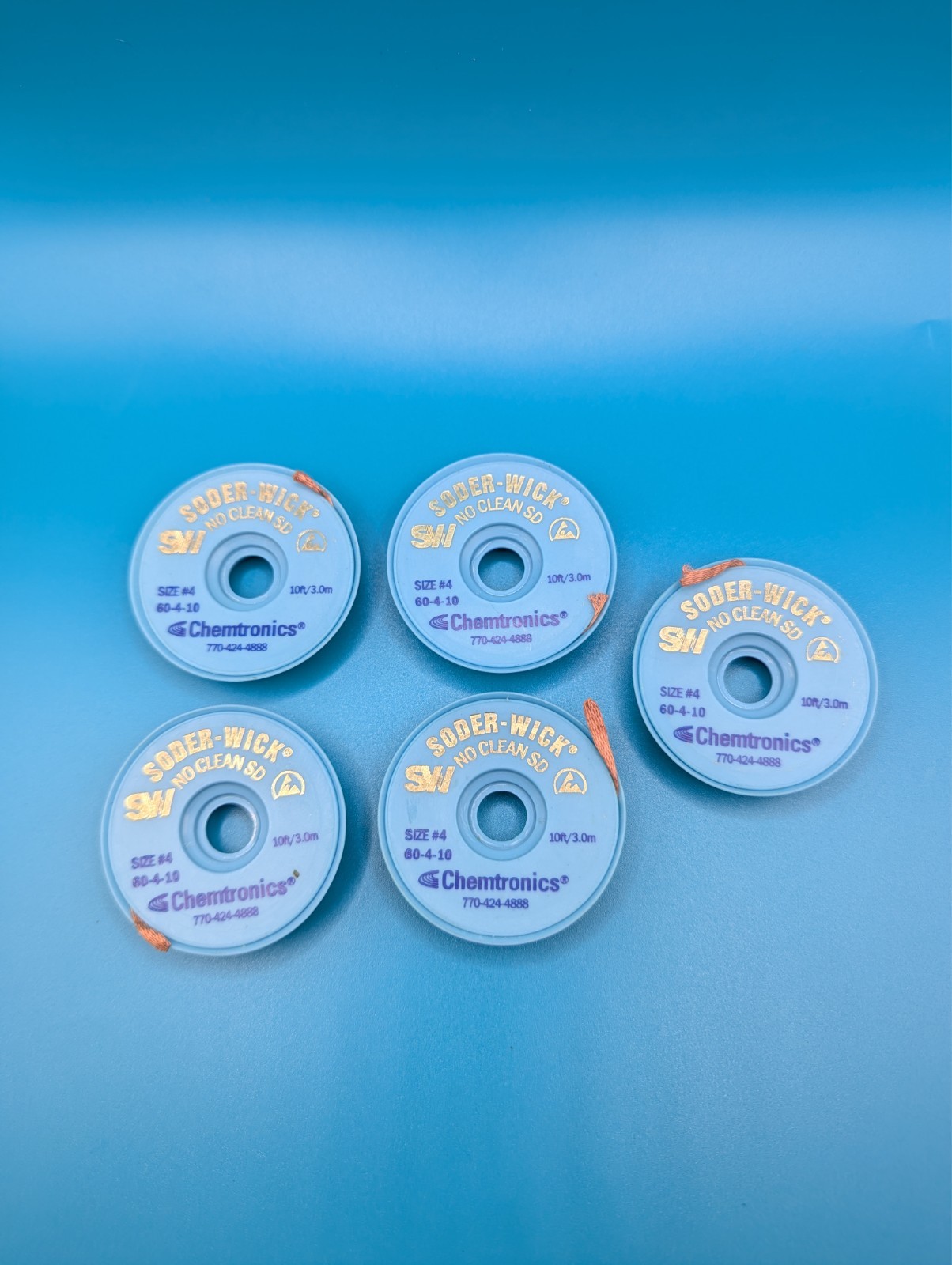 NEW lot of 5 Chemtronics SODER-WICK NO CLEAN SD 60-4-10 desoldering braid 10 ft