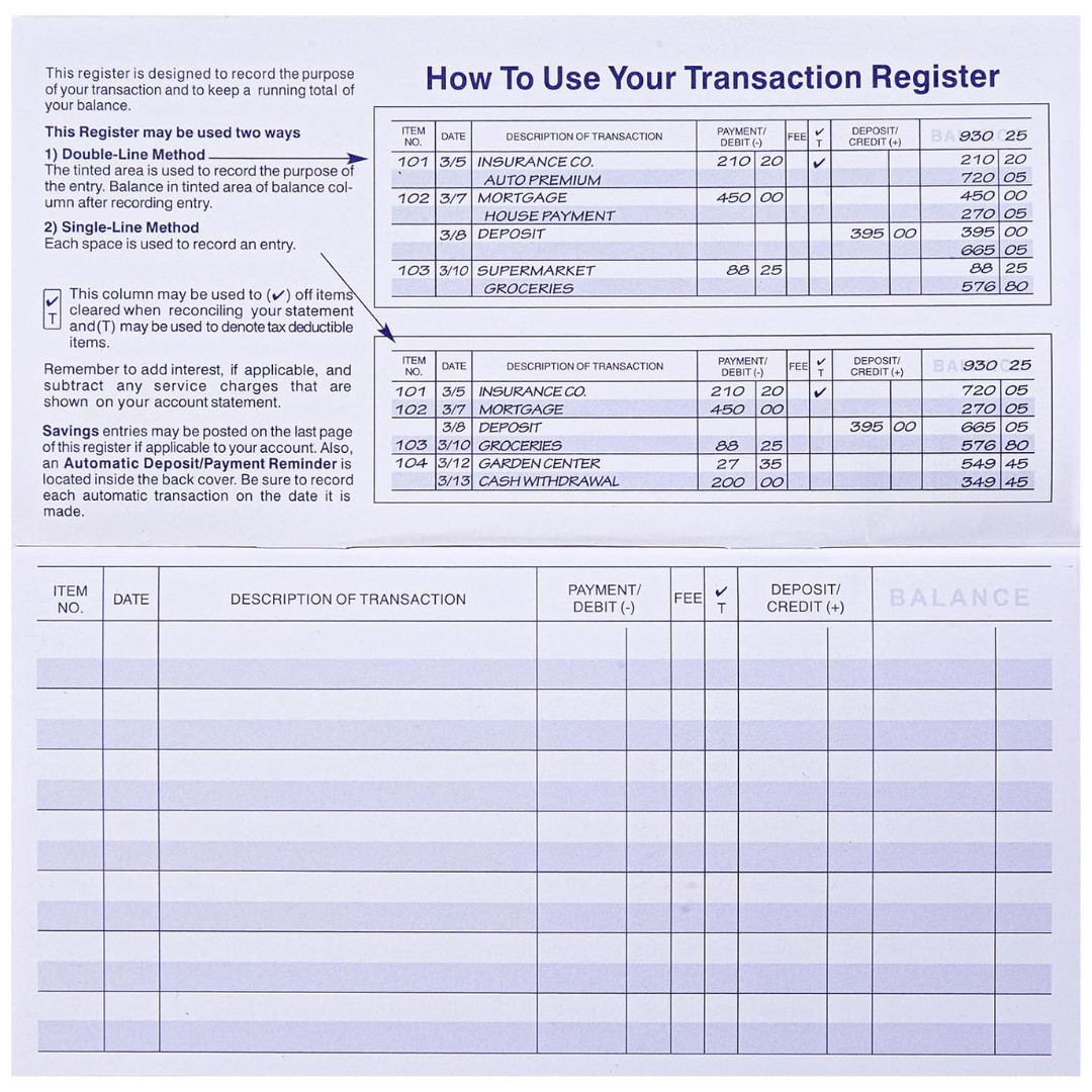 24 PCS Check Registers for Personal Checkbook, Easy to Read Checkbook Register