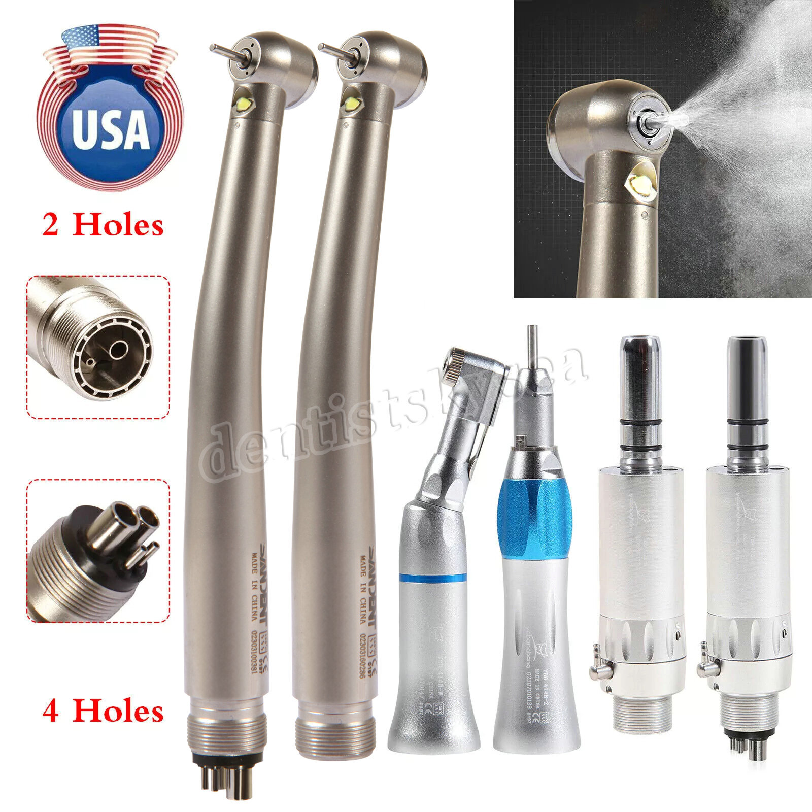 Fiber Optic LED E-generator/ Low Speed Handpiece 2/4 Holes US Dental
