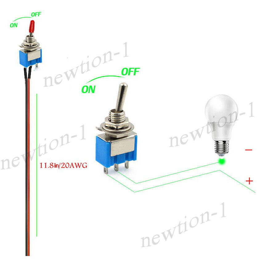 5PCS SET SPST Mini Toggle Switch Wires On/Off Metal Small Automotive Car Truck