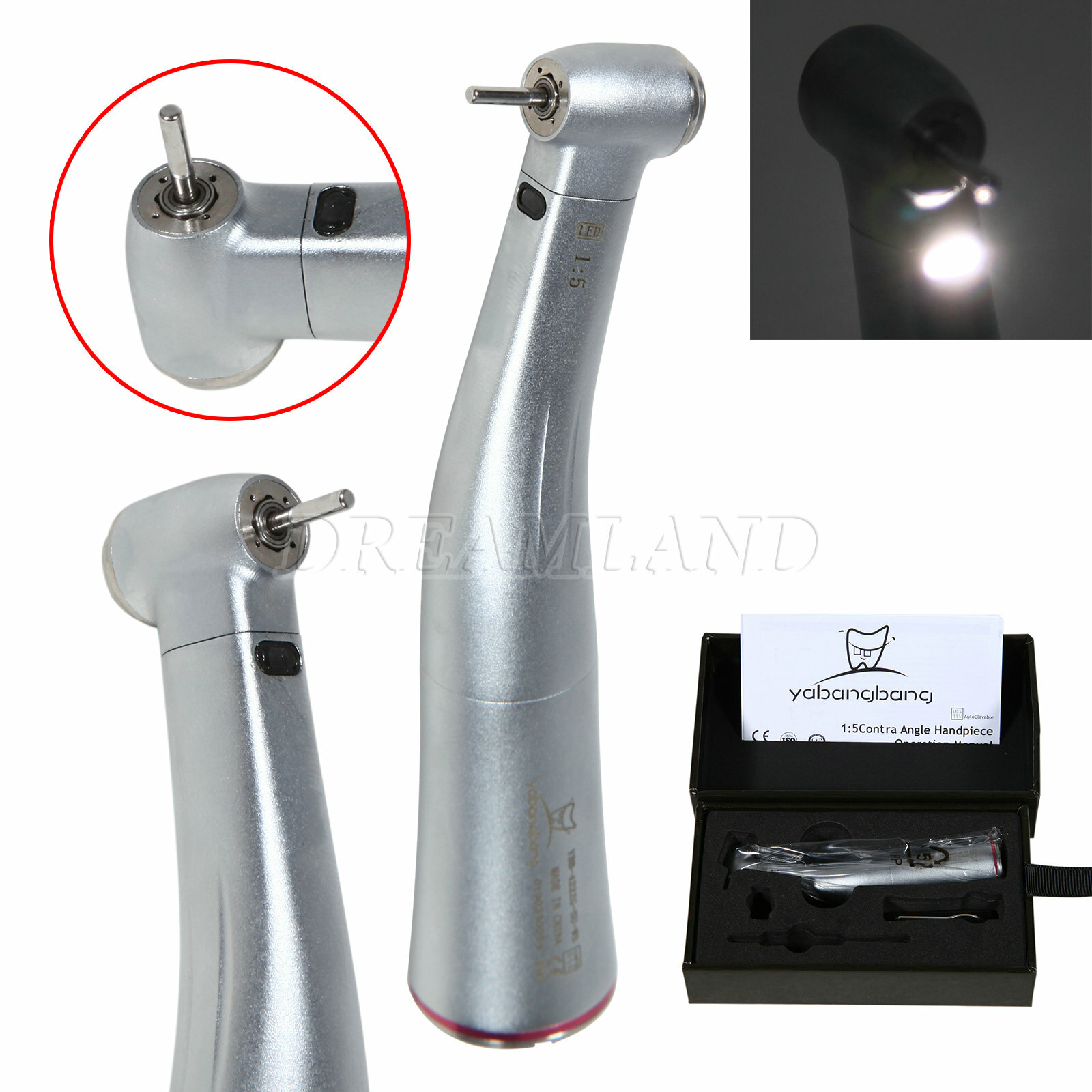 Mini Internal four spray 1:5 Increasing LED Fiber Optic Contra Angle FDA