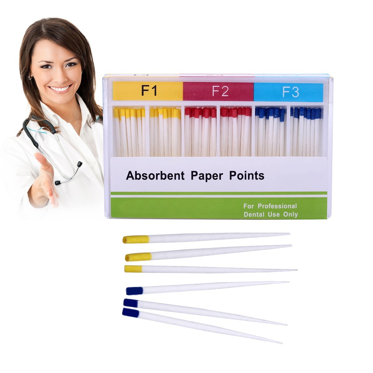 10X dental puntas de papel absorbente endodoncia canal radicular F1 F2 F3 AZDENT