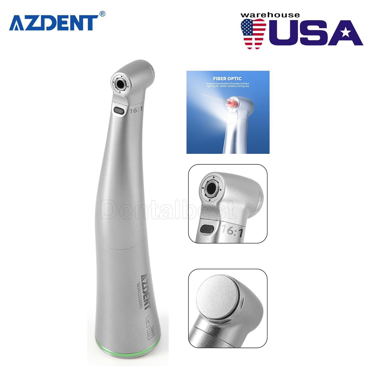 Pieza de mano contrángulo 16:1 de fibra óptica dental canal interno AZDENT