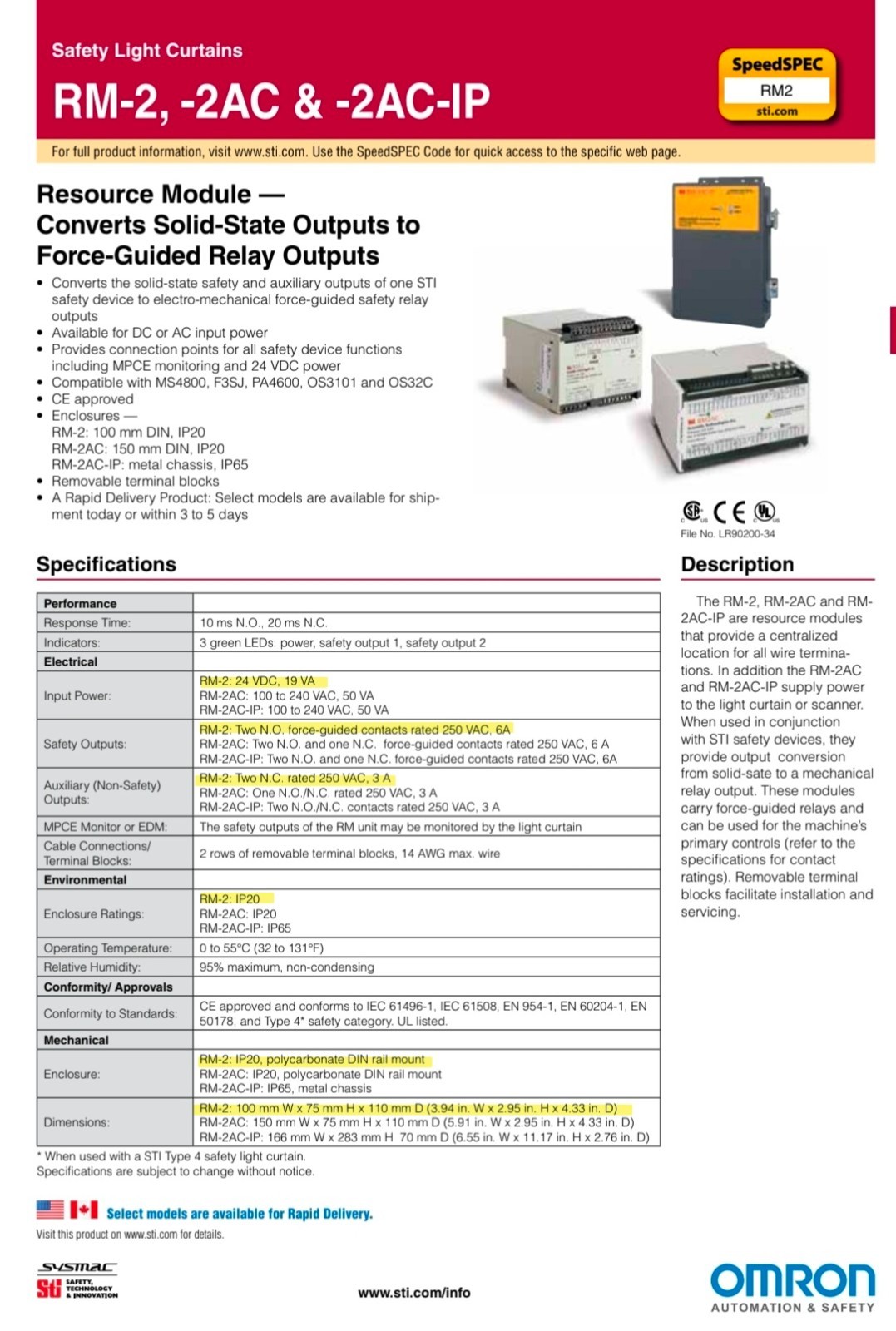 Omron STI 43776-0010 RM-2 Safety Relay Resource Module