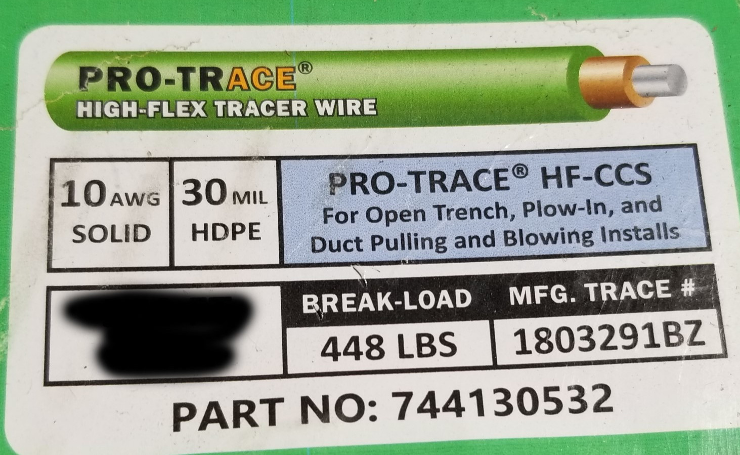 Pro Trace HF-CCS PE30 #10awg High Flex Open Trench CCS Tracer Wire Green /100ft