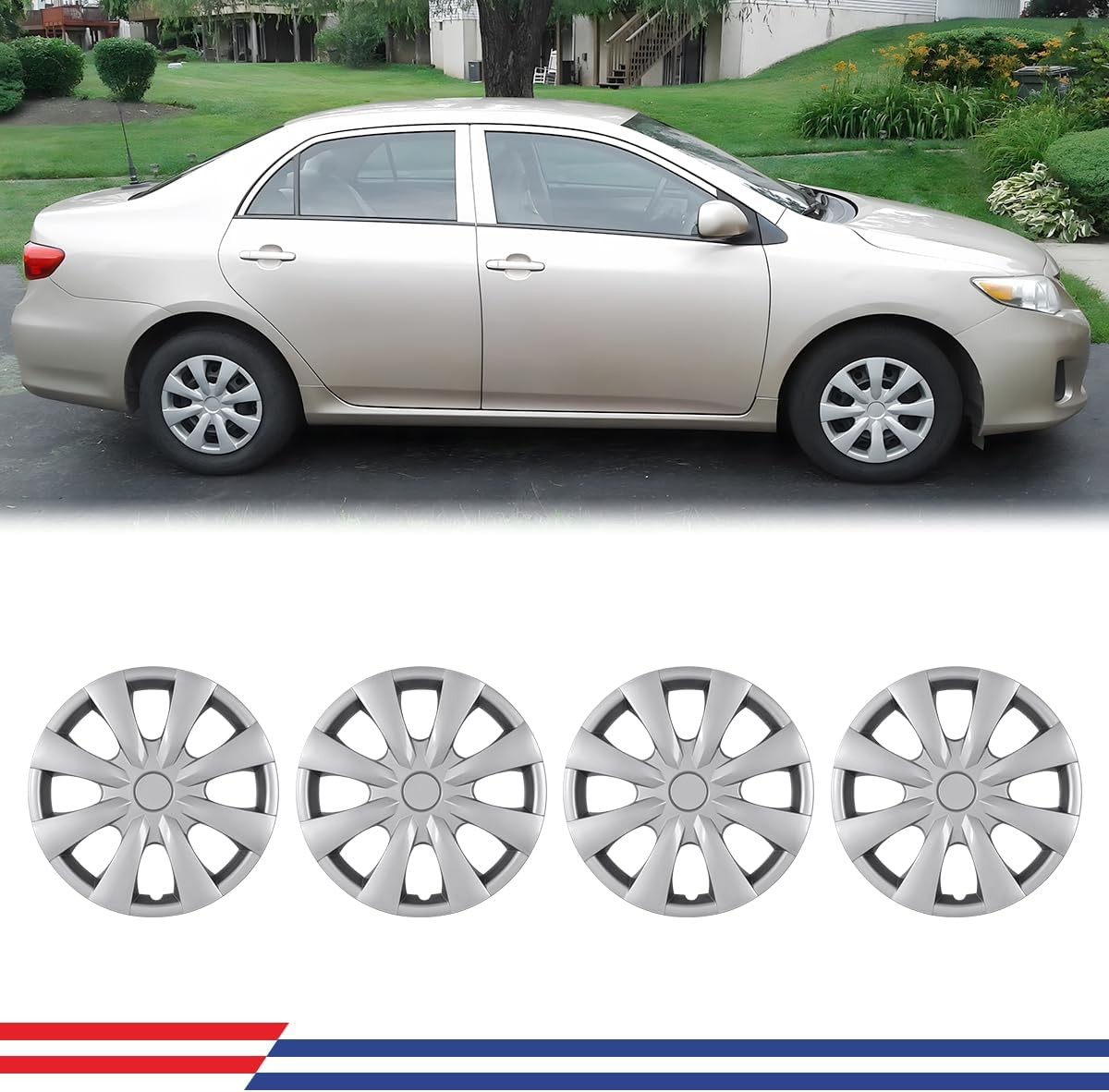 15 Inch Hubcaps Fit for 2009-2019 Corolla Set of 4 ABS PC Material Lacquer