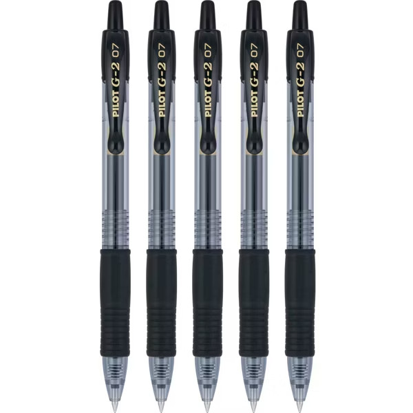 Pilot G2 0.7mm Roller Ball Gel Pens Black Ink 5-Pack (31078)