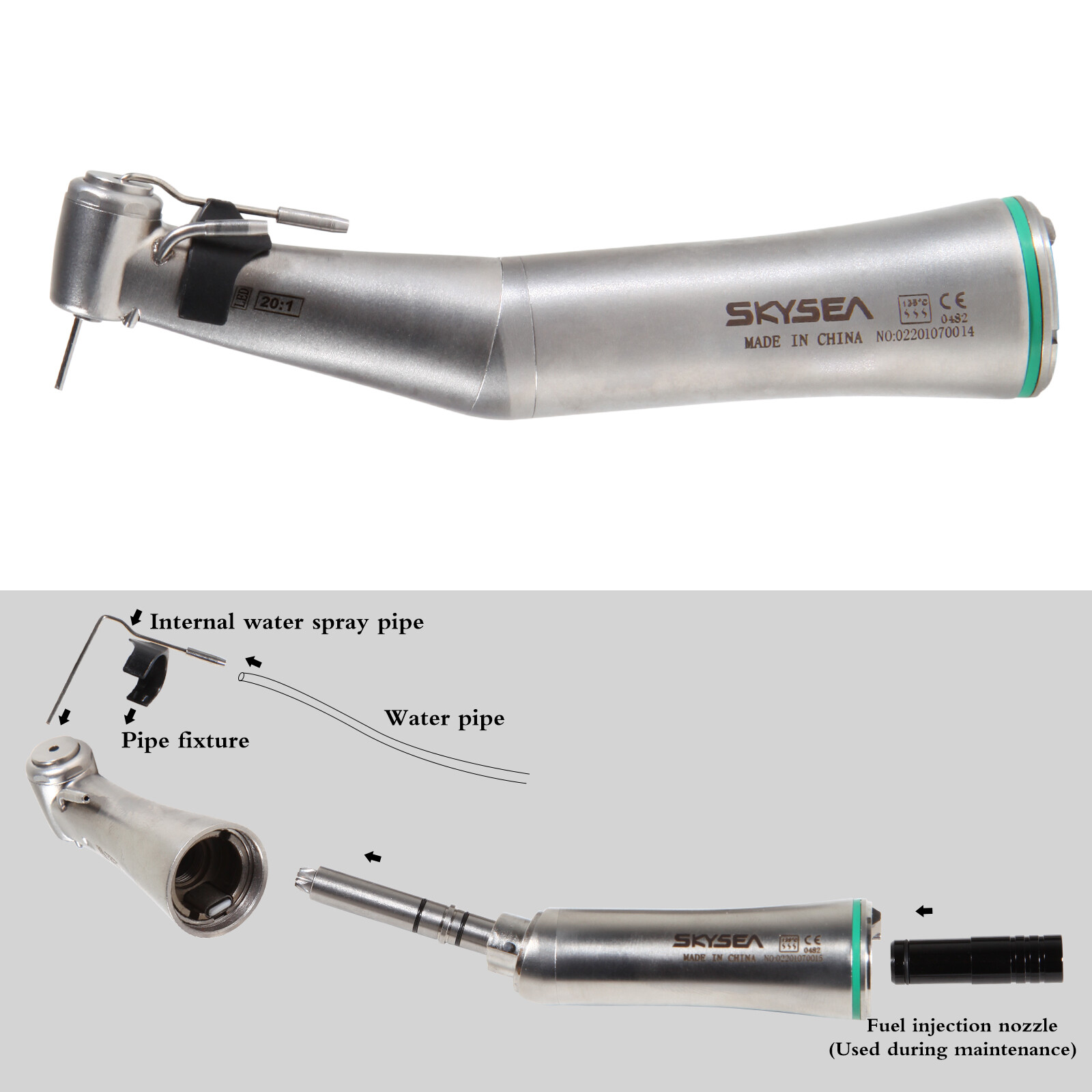 Dental Implant 20:1 Detachable Fiber Optic LED Contra angle handpiece Fit E-type