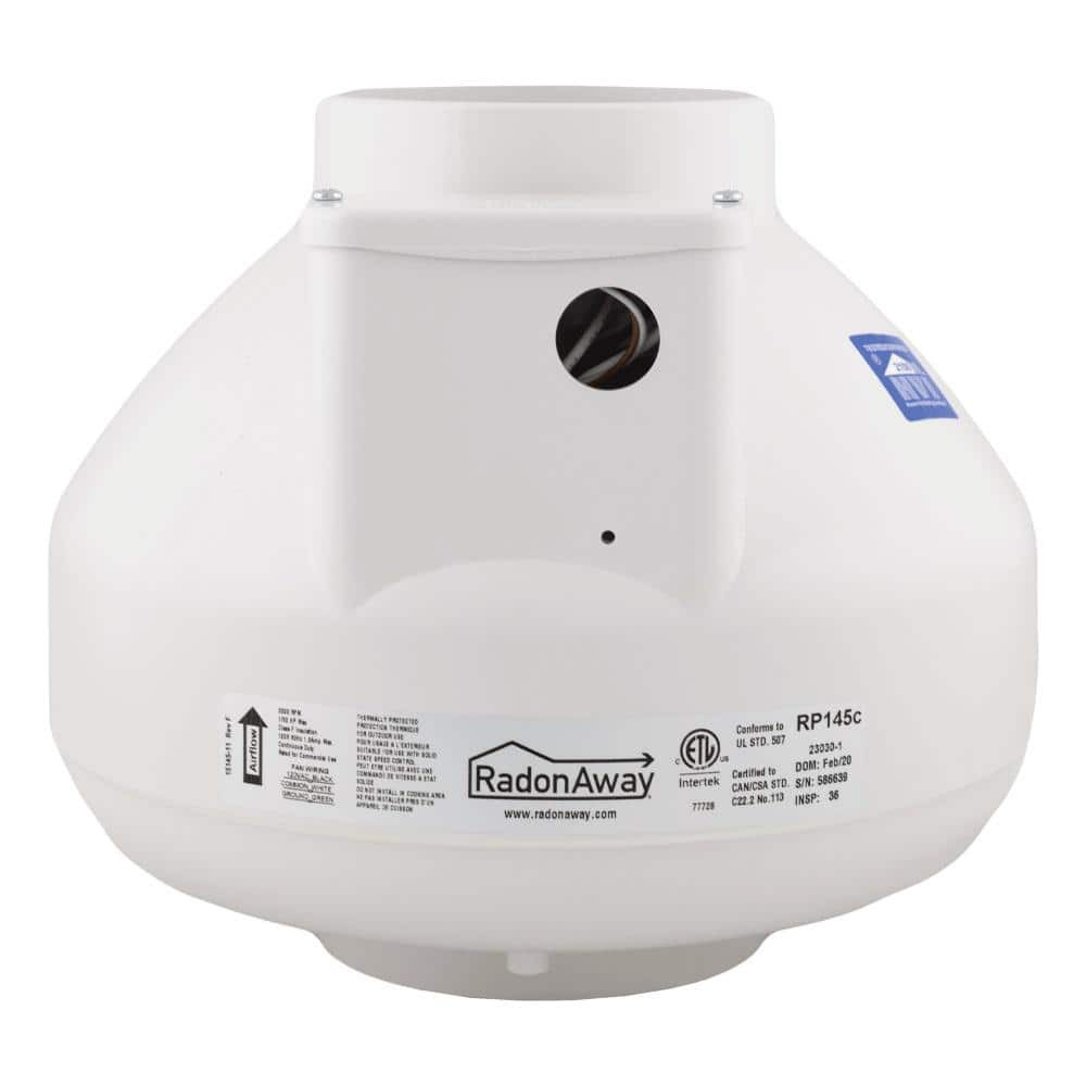 RP145C 4 In. Inlet and Outlet Inline Radon Fan in White with 1.7 In. Maximum Ope