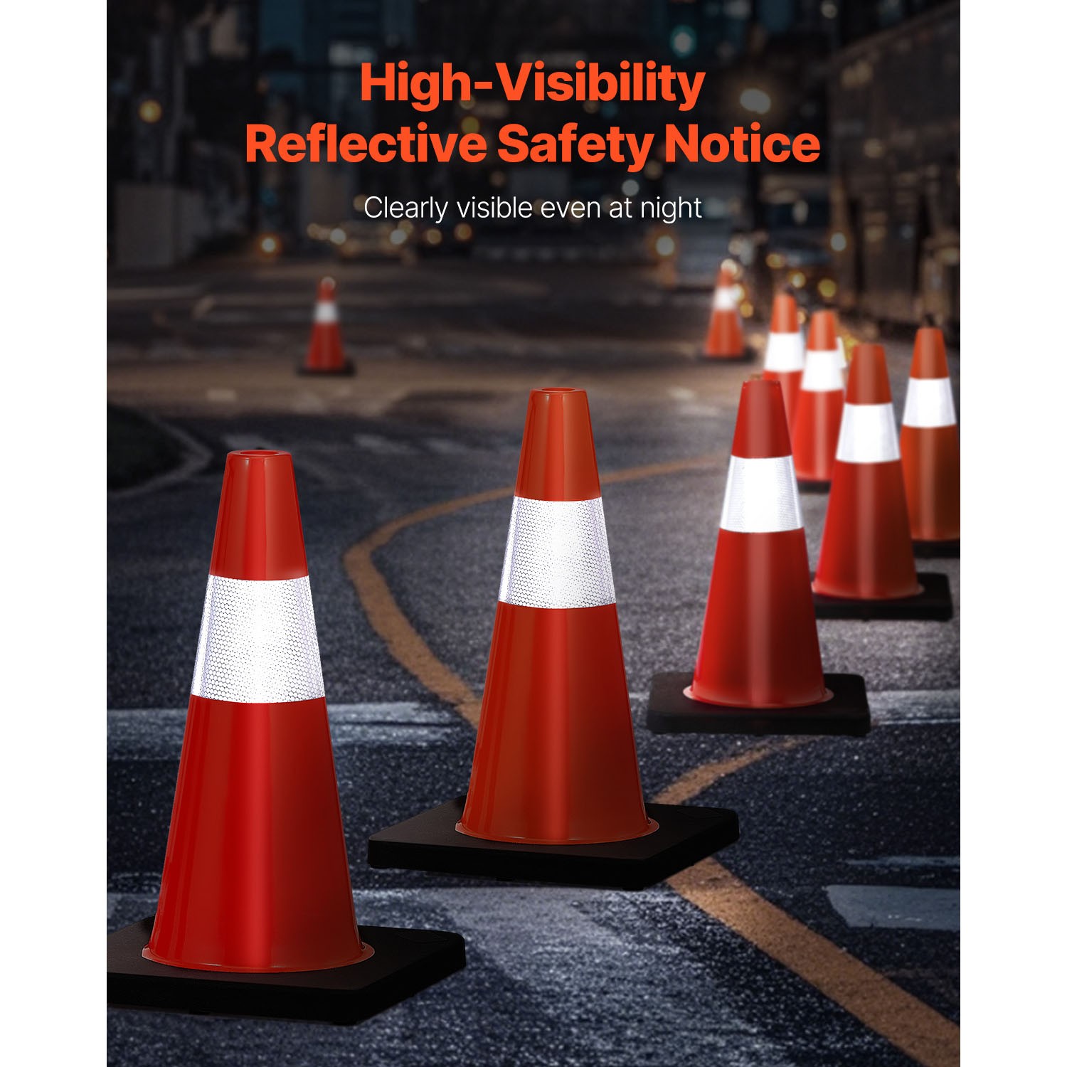 VEVOR 5 PCS Safety Cones Traffic Cones 18″ Orange Reflective Collars Road Cones