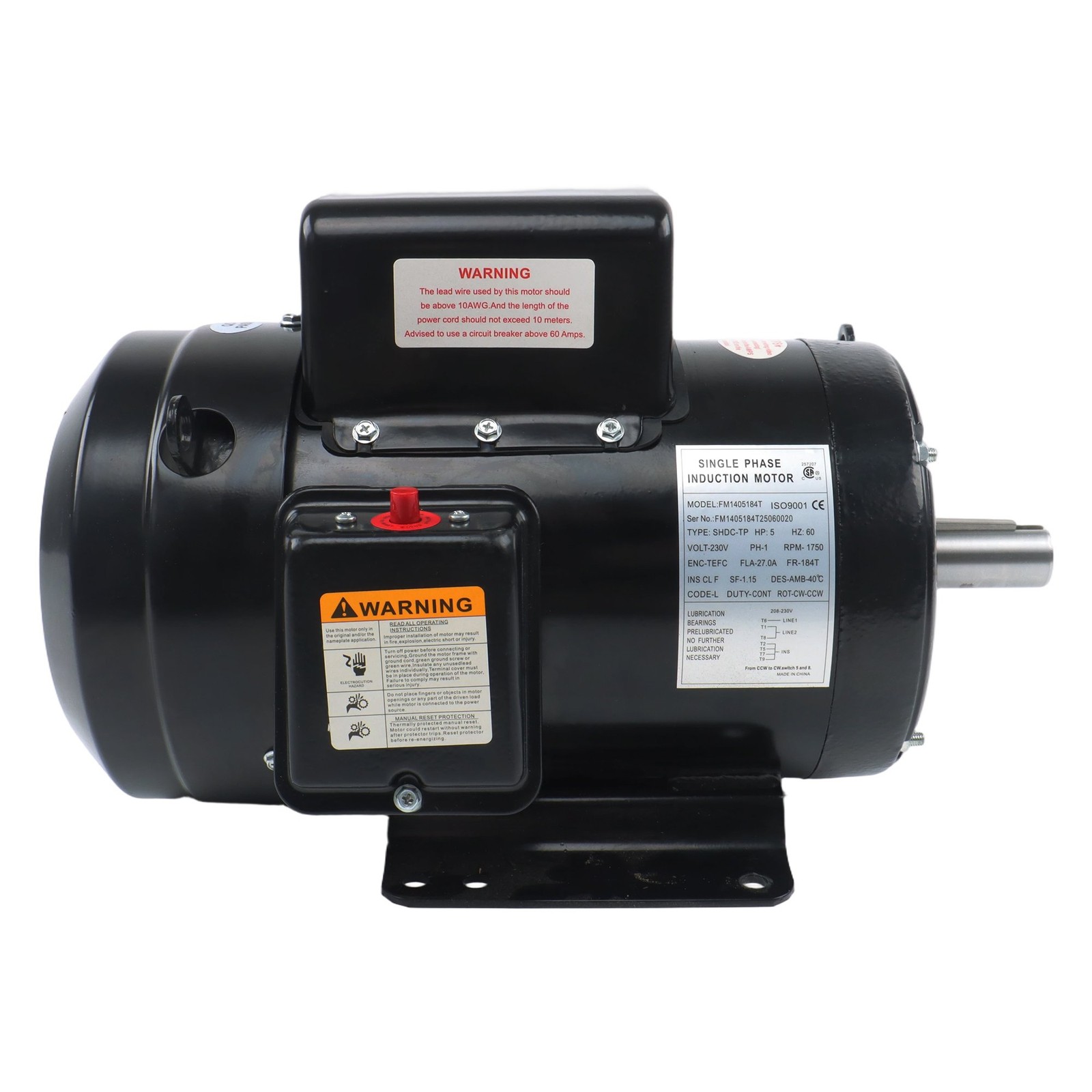 1800 RPM 5HP Farm Duty Motor Single Phase TEFC 184T 208/230V 4-Pole 60Hz