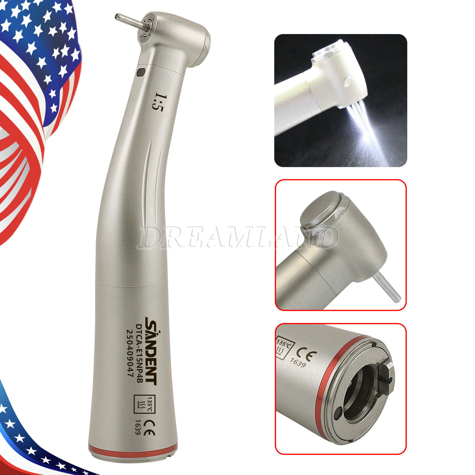 SANDENT Dental Electric Handpiece 1:5 Fiber Optic Contra Angle Standard E Type