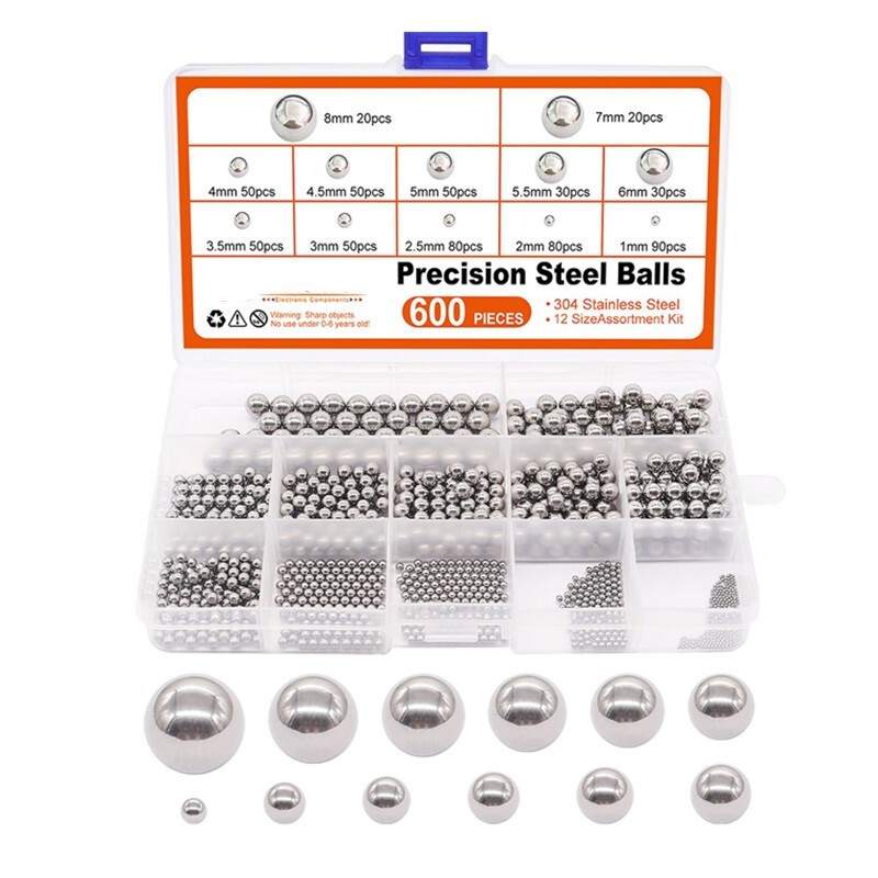 600 Pcs Metric Precision Steel Bearing Balls Assorted Stainless Steel Loose Bic