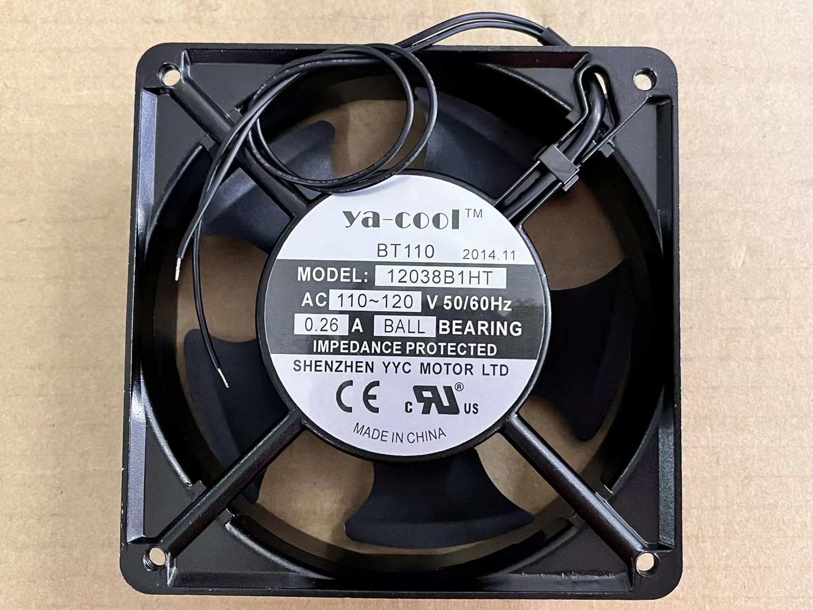 1PC Ya-cool BT110 Fan 12038B1HT AC 110-120V 50/60HZ 12038 12cm 2 /Wire
