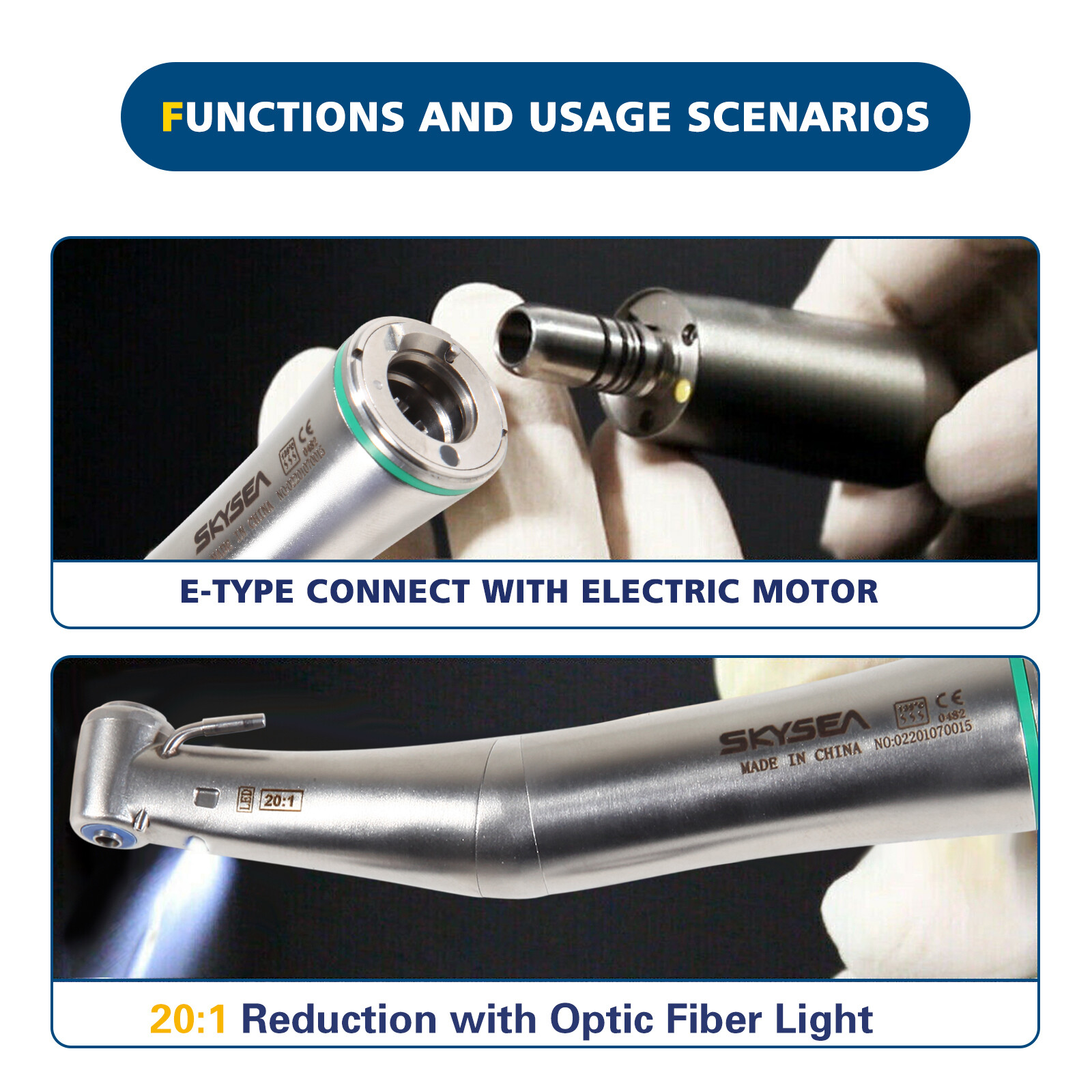 Dental Implant 20:1 Detachable Fiber Optic LED Contra angle handpiece Fit E-type