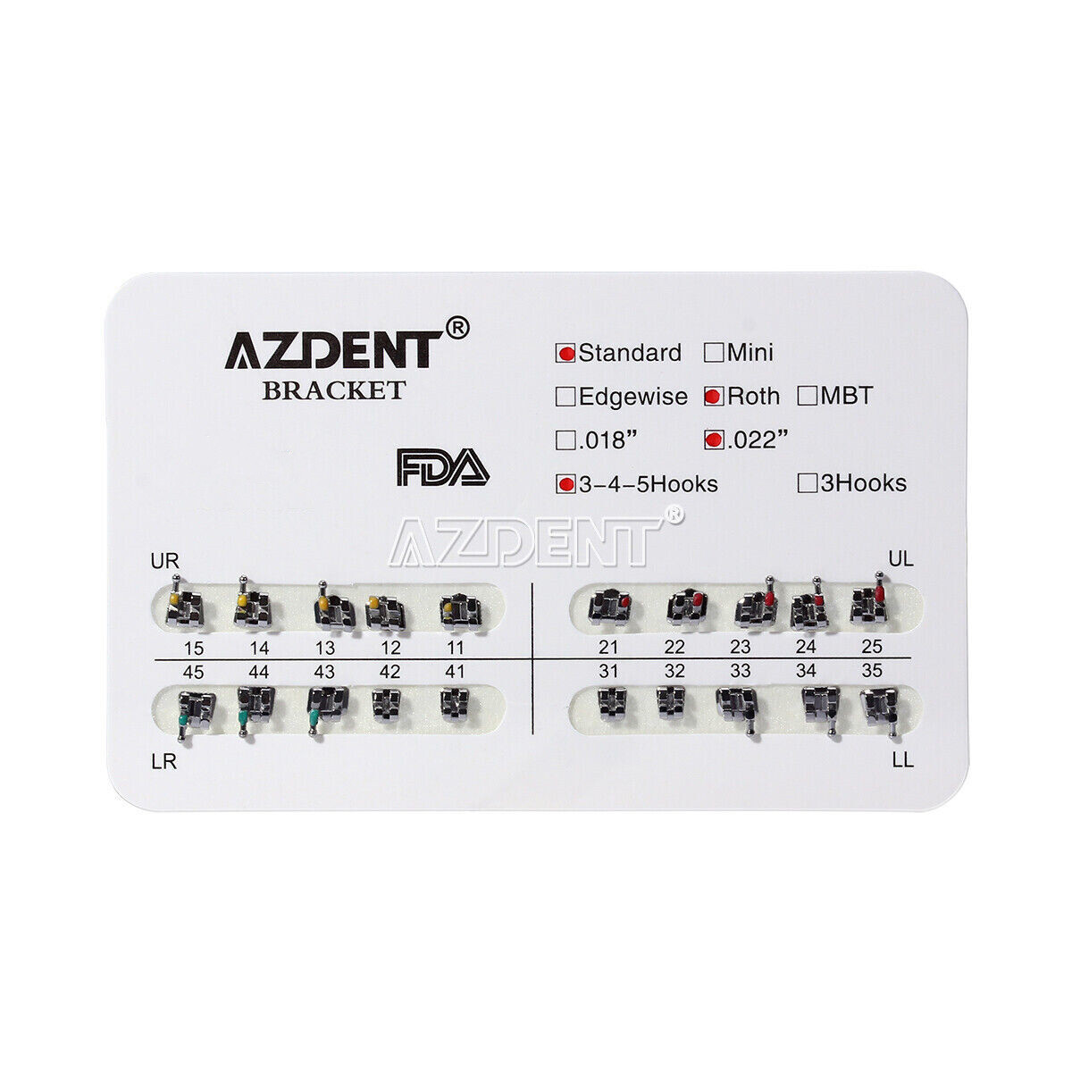10 Packs AZDENT Dental Orthodontic Bracket Braces Standard Roth .022 Hooks 3-4-5
