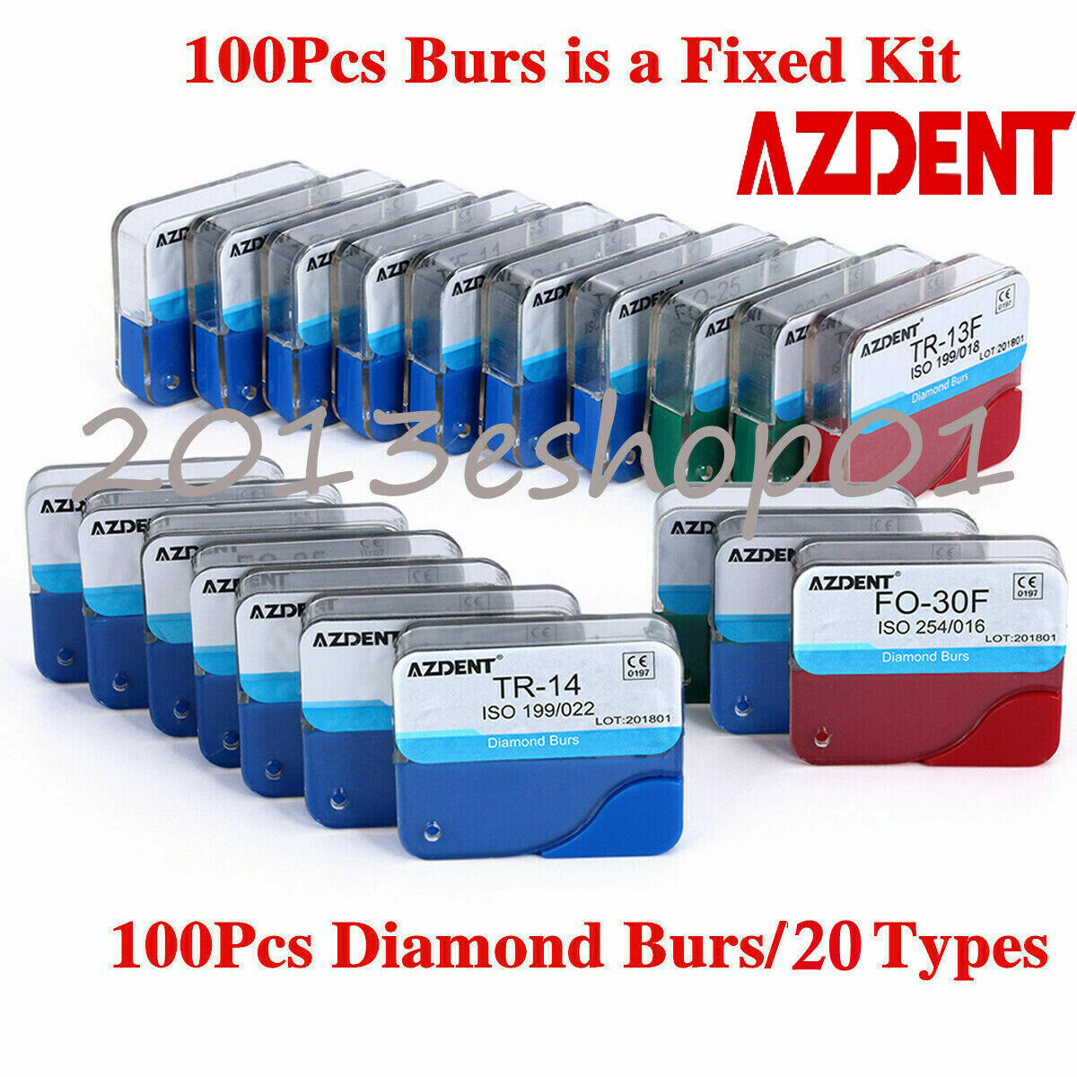 AZDENT 100pcs Dental Diamond FG Burs for High Speed Handpiece Medium FG 1.6mm